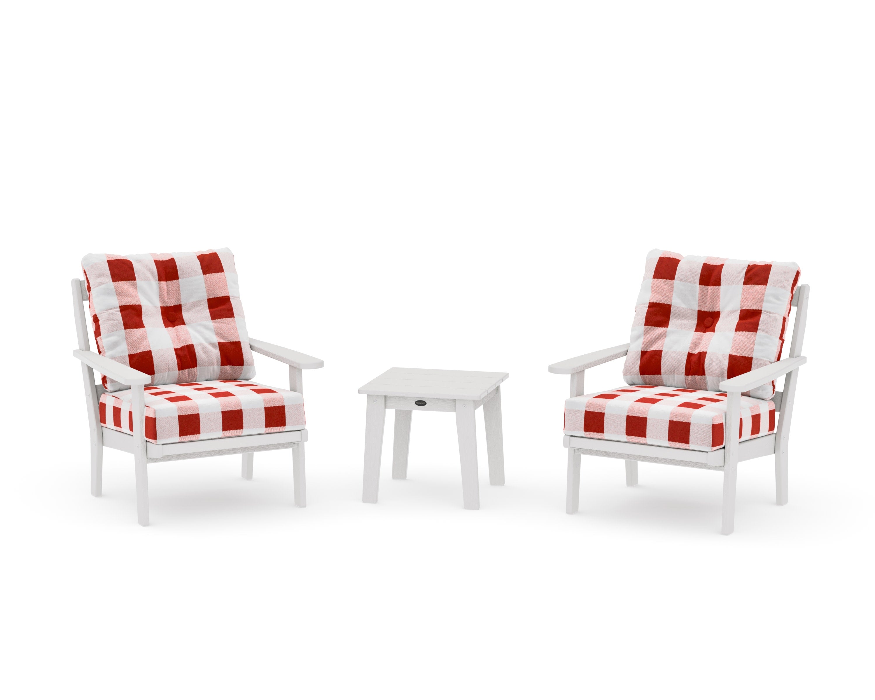 Mission 3-Piece Deep Seating Set in Vintage White / Buffalo Plaid Crimson
