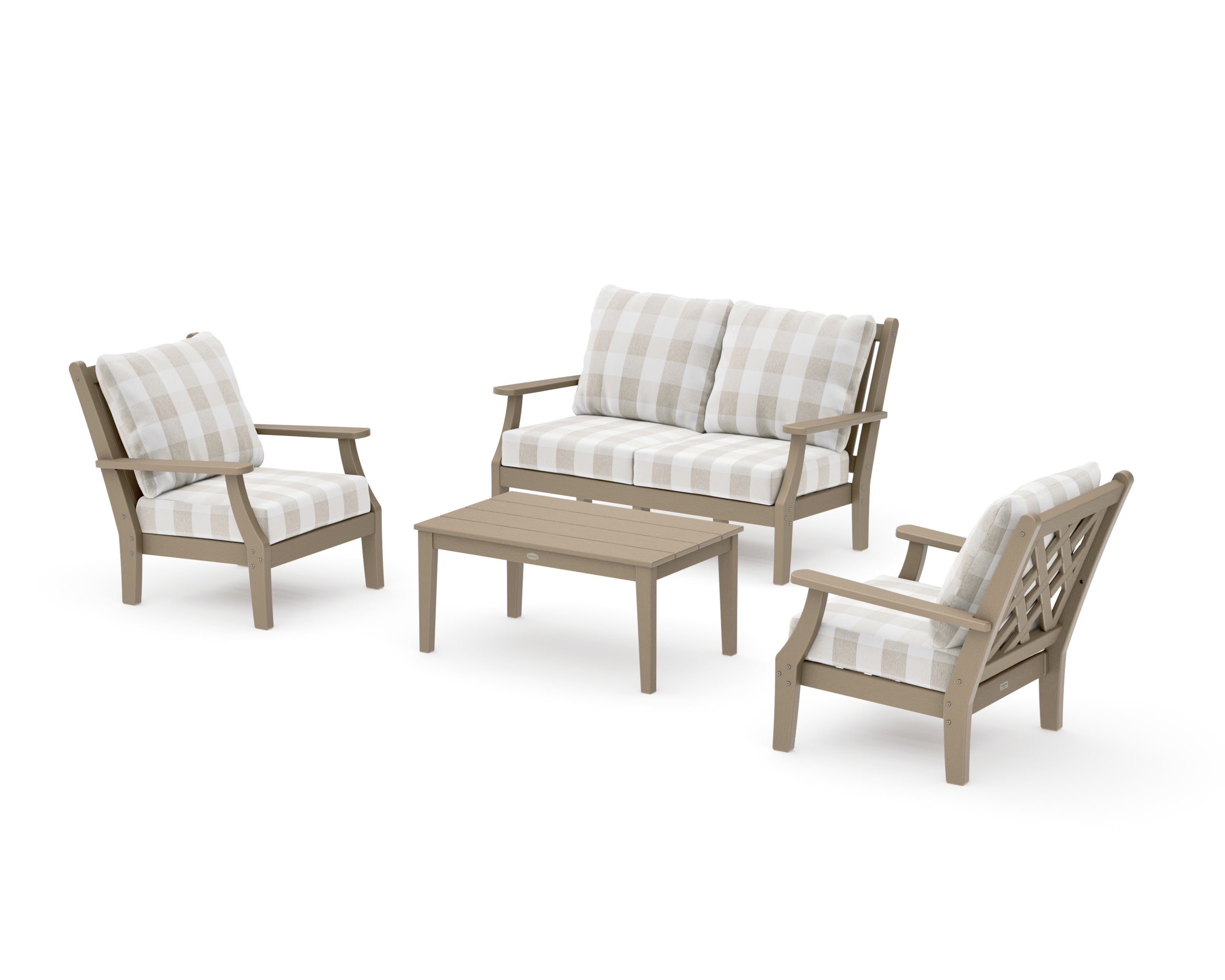 Wovendale 4-Piece Deep Seating Set with Loveseat in Vintage Sahara / Buffalo Plaid Dune Burlap