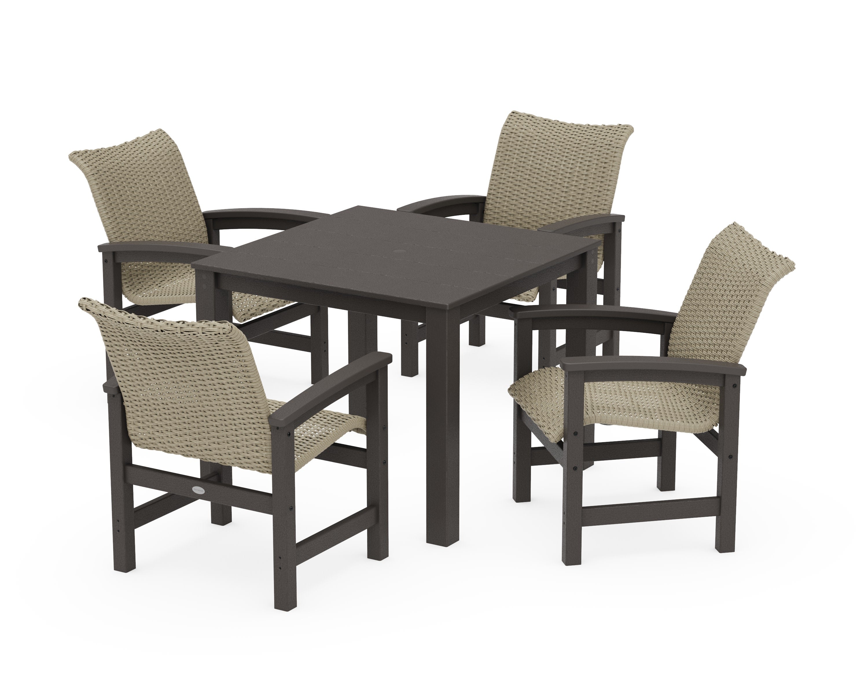 Coastal Woven 5-Piece Parsons Dining Set in Vintage Coffee / Dune Grass
