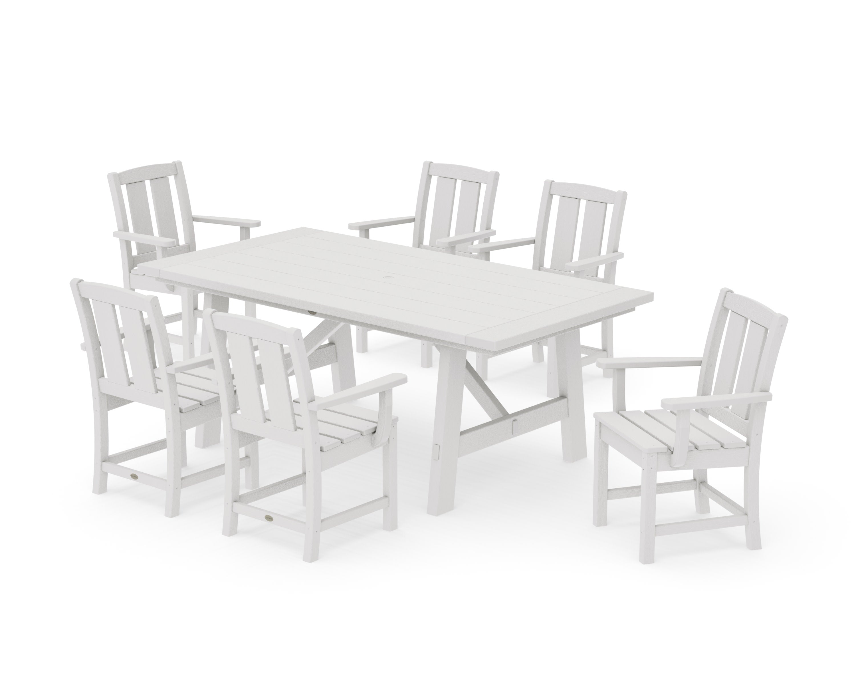 Mission Arm Chair 7-Piece Rustic Farmhouse Dining Set in Vintage White