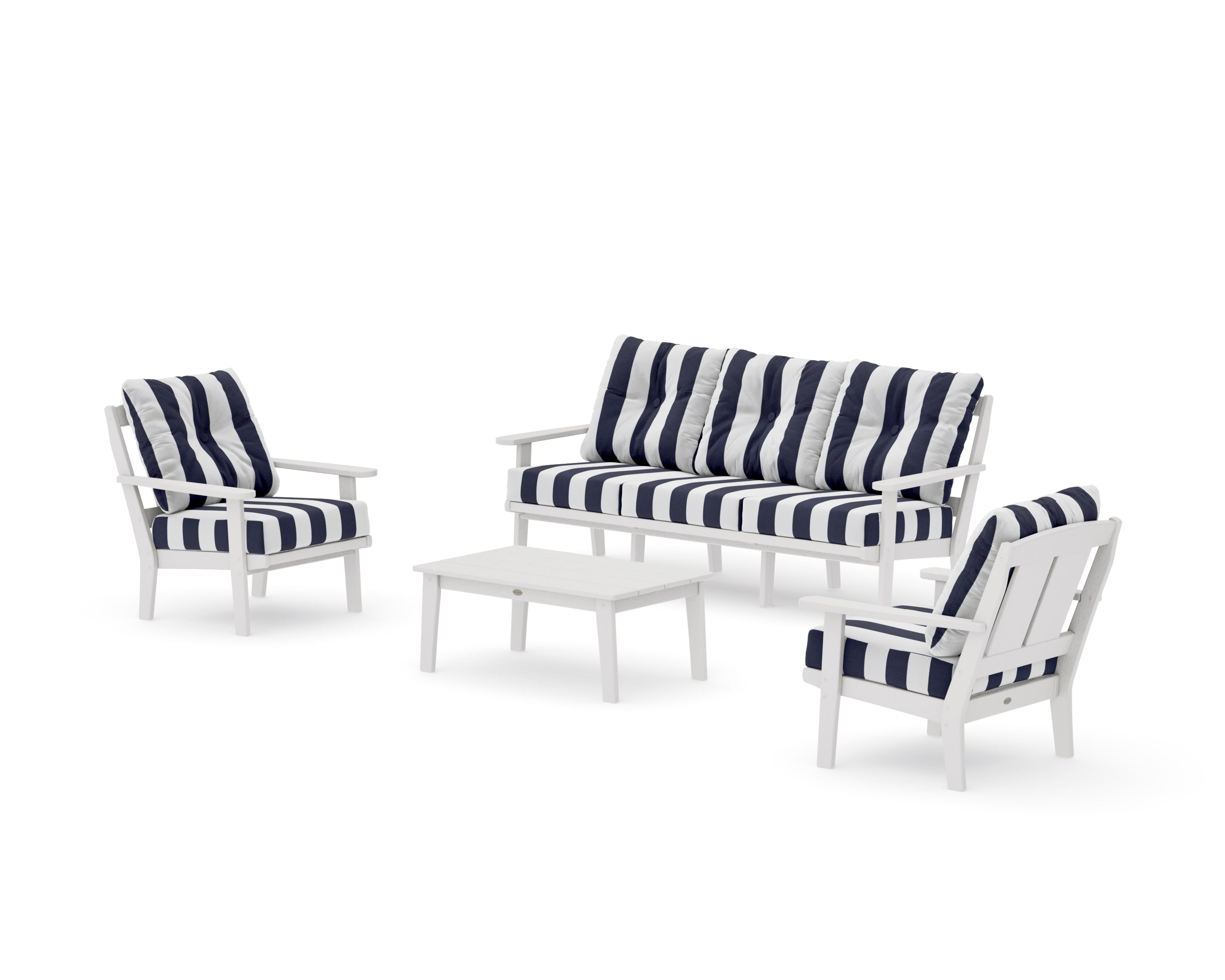 Mission 4-Piece Deep Seating Set with Sofa in Vintage White / Cabana Stripe Navy