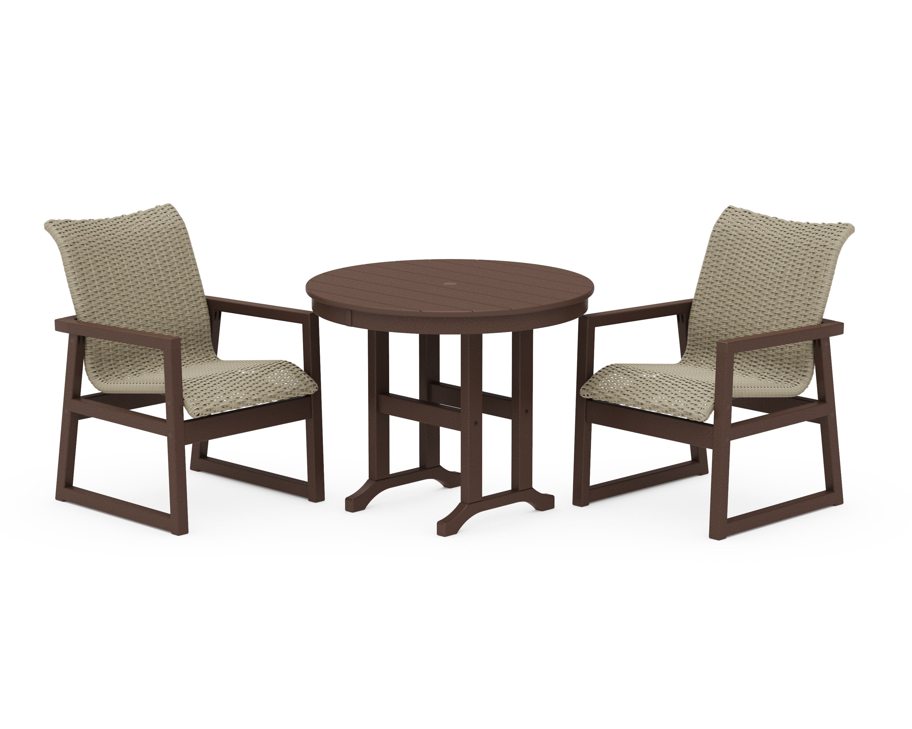 EDGE Woven 3-Piece Farmhouse Dining Set in Mahogany / Dune Grass