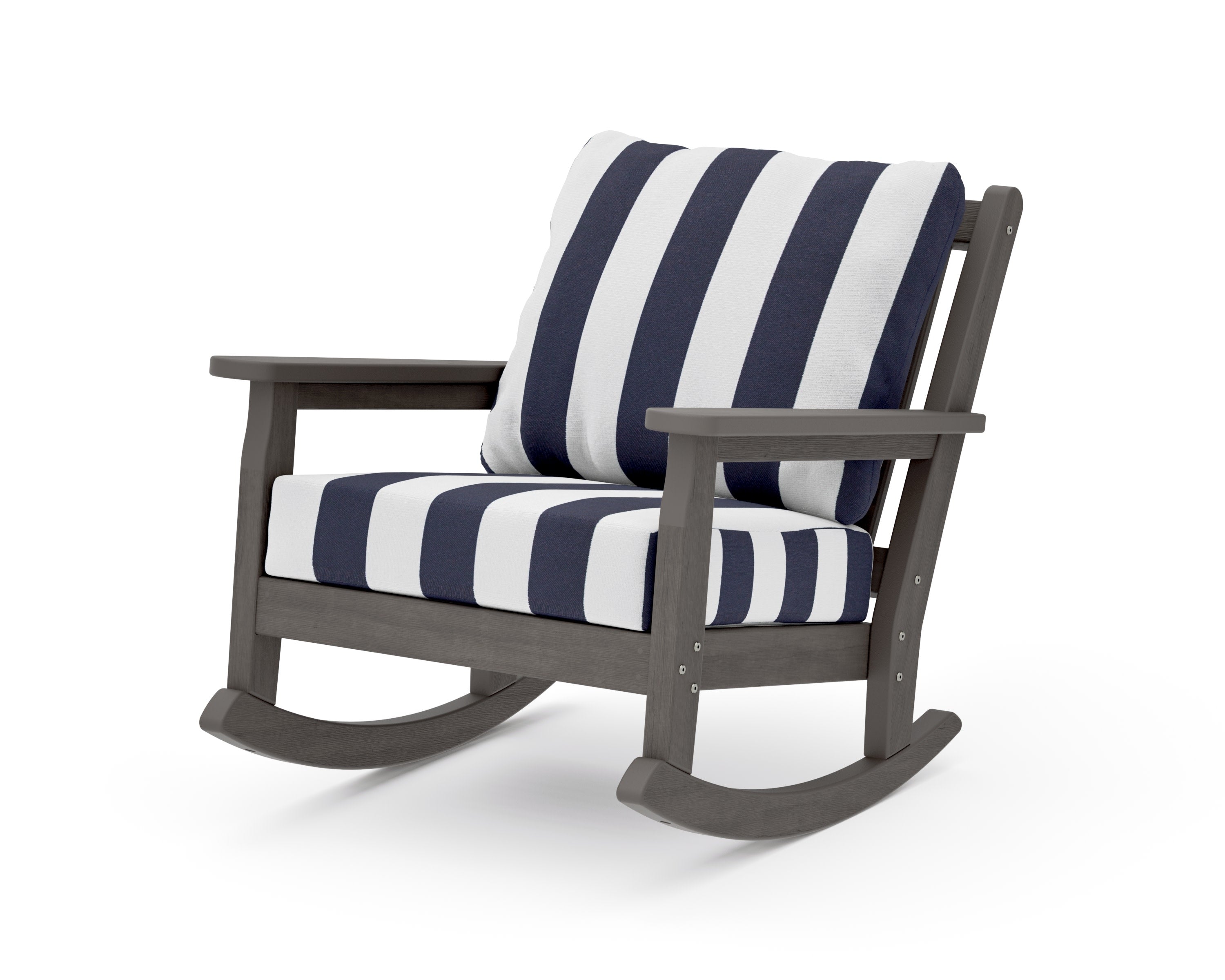Chippendale Deep Seating Rocking Chair in Driftwood / Cabana Stripe Navy