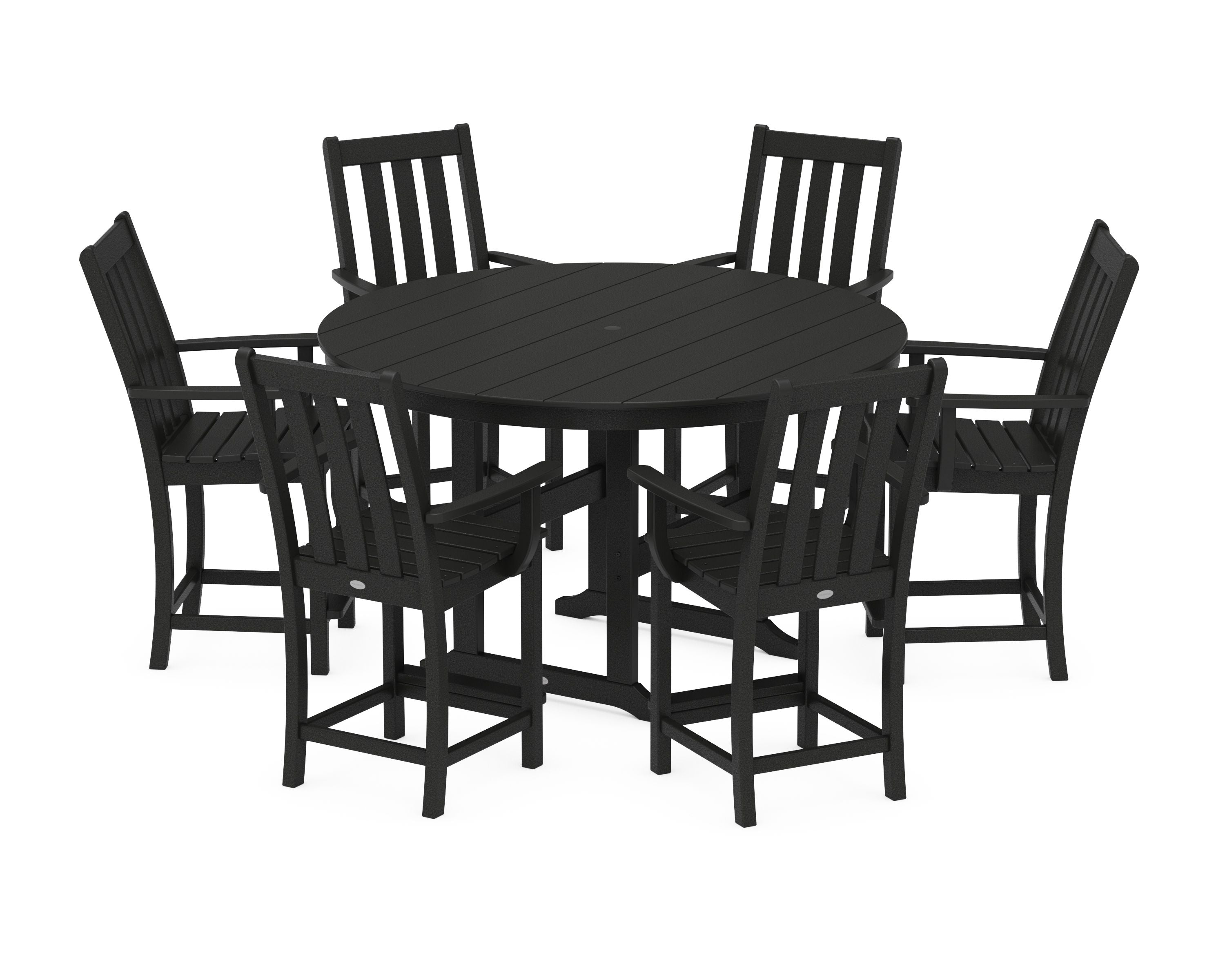 Vineyard 7-Piece Arm Chair Round Farmhouse Counter Set in Black