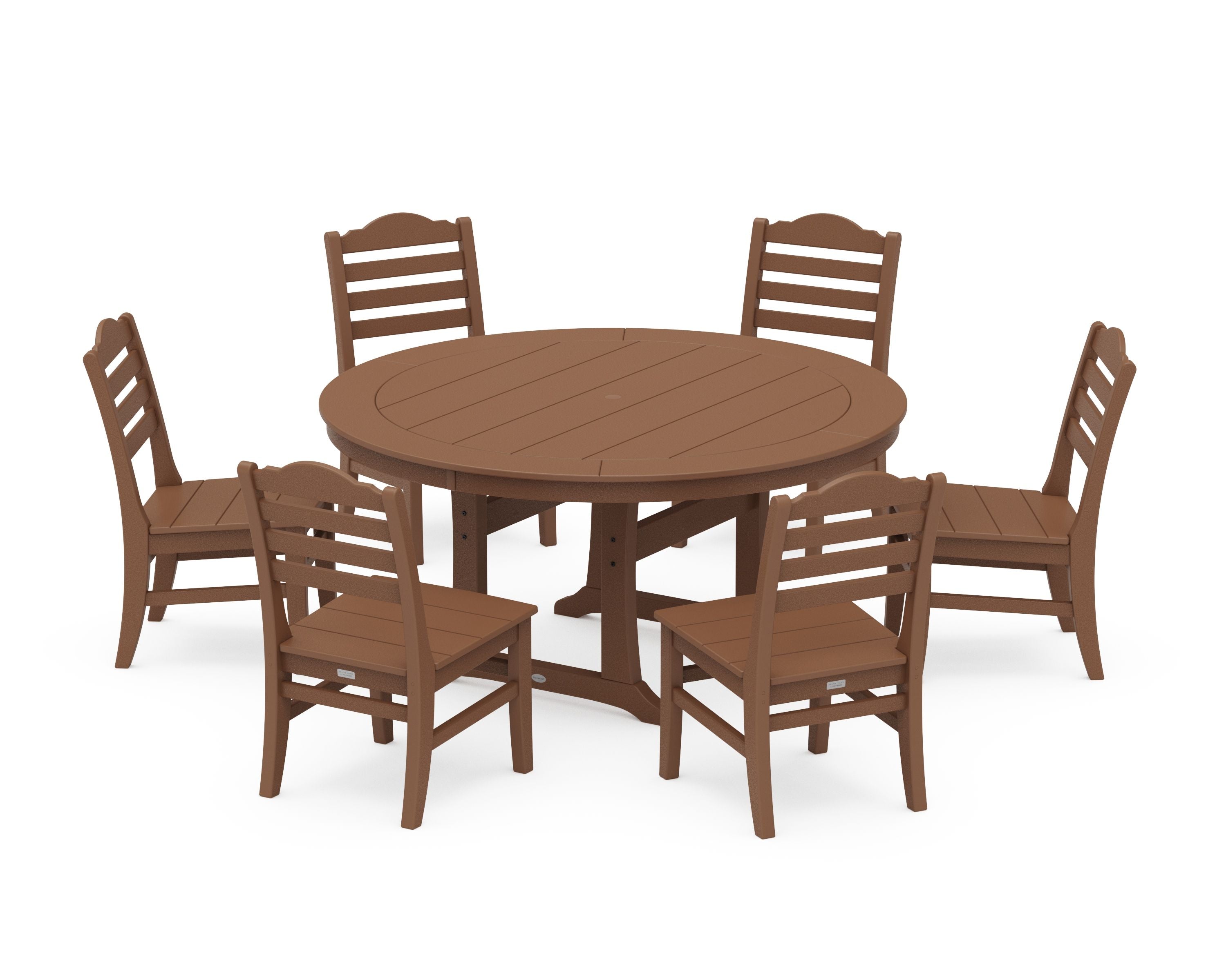 Savannah 7-Piece Side Chair Round Dining Set in Teak