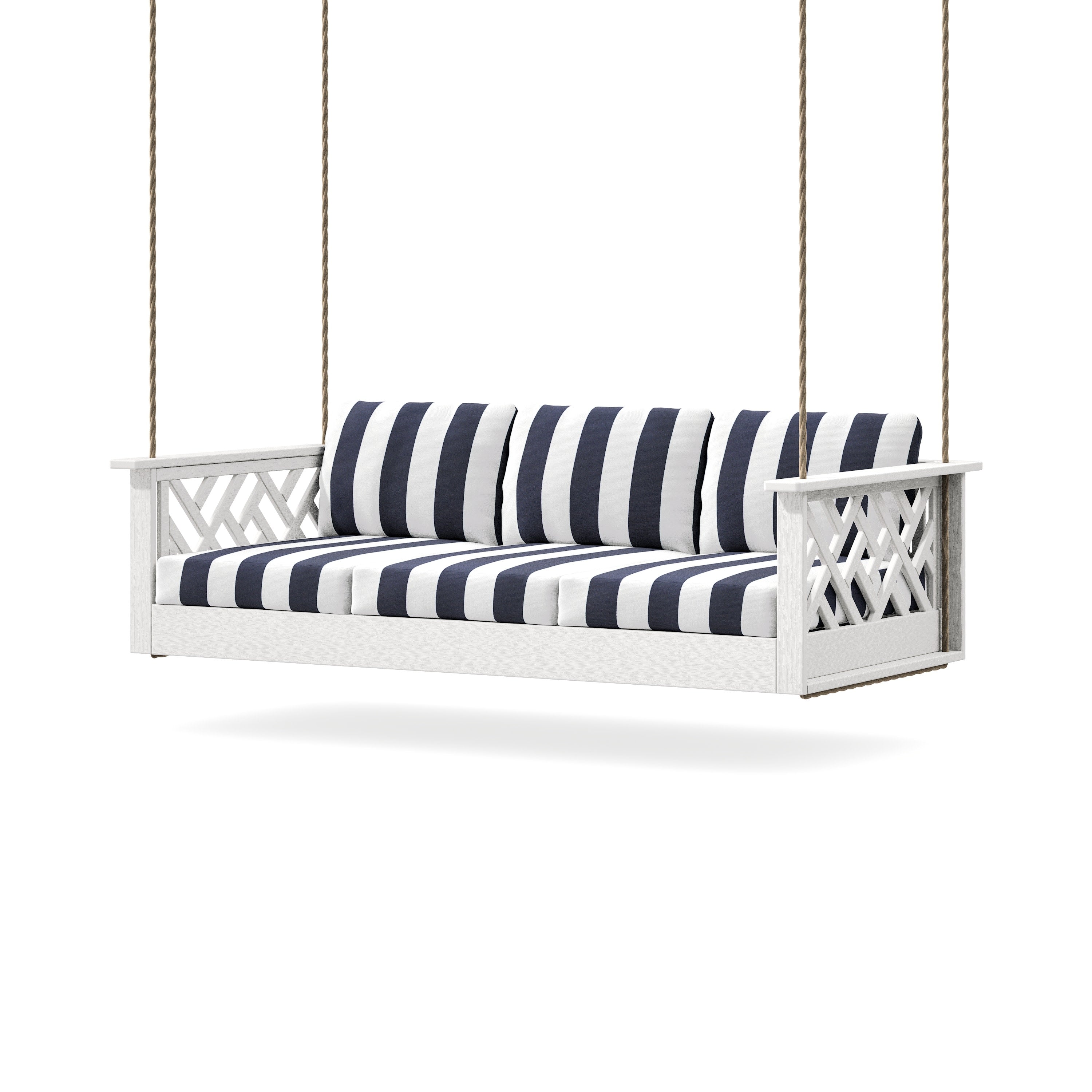 Chippendale Daybed Swing in Vintage White / Cabana Stripe Navy