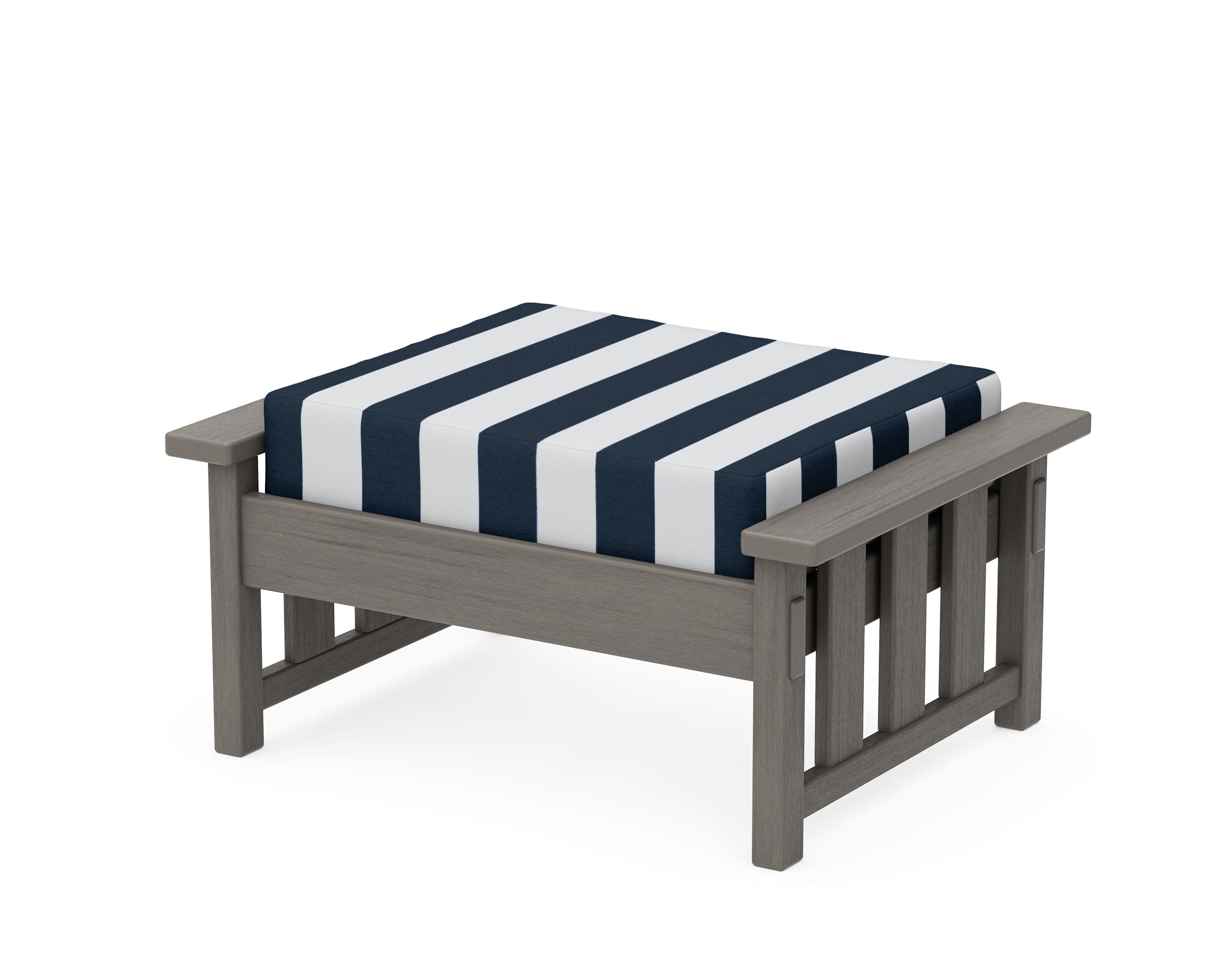 Acadia Deep Seating Ottoman in Driftwood / Cabana Stripe Marine Indigo