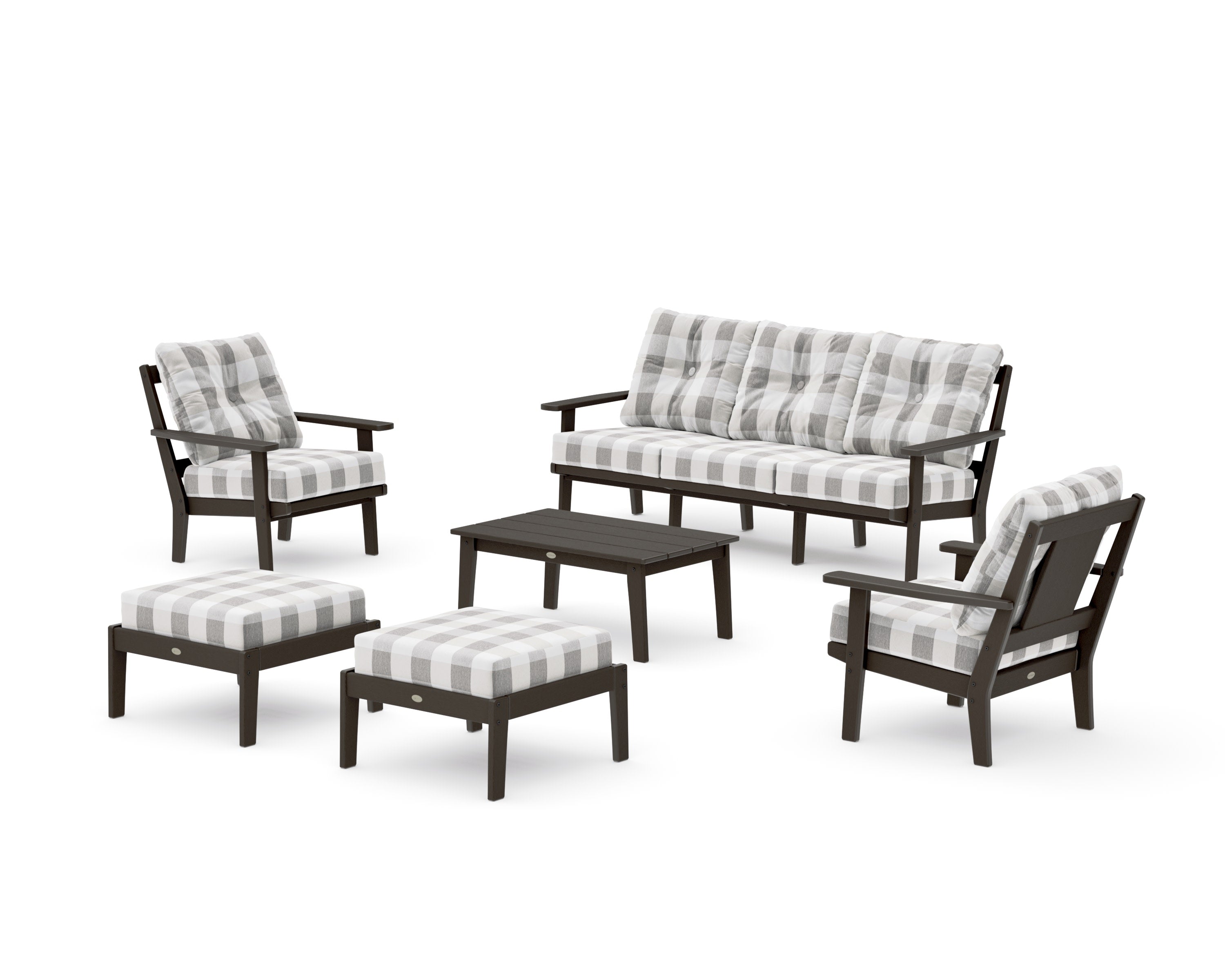 Prairie 6-Piece Lounge Sofa Set in Vintage Coffee / Buffalo Plaid Grey Mist