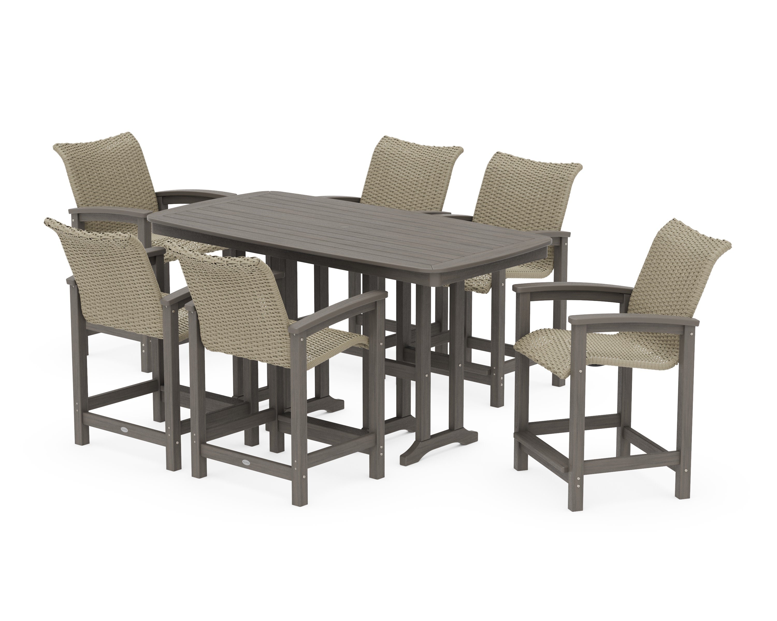 Coastal Woven Arm Chair 7-Piece Counter Set in Driftwood / Dune Grass