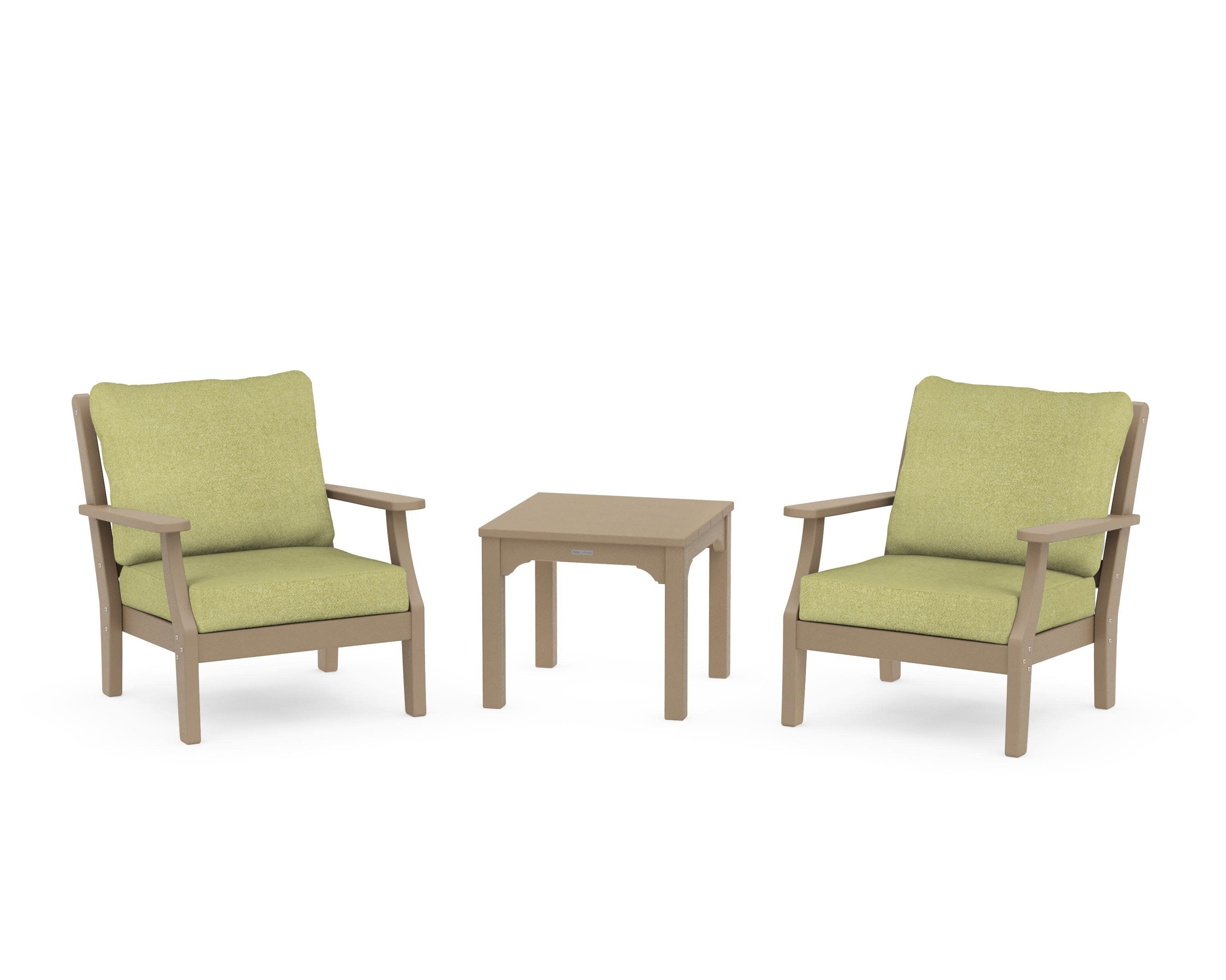 Chinoiserie 3-Piece Deep Seating Set in Vintage Sahara / Chartreuse Boucle