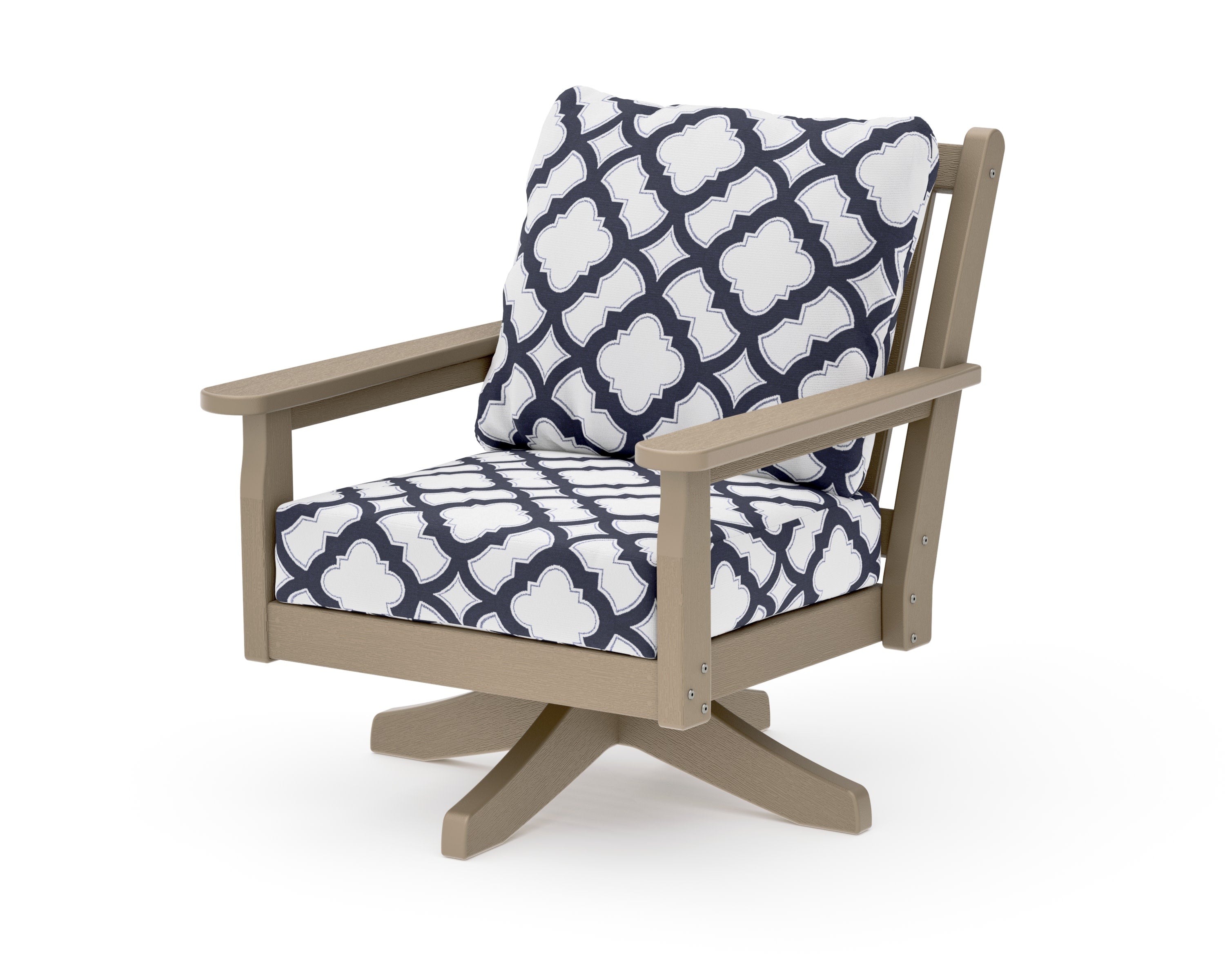 Chippendale Deep Seating Swivel Chair in Vintage Sahara / Trellis Navy