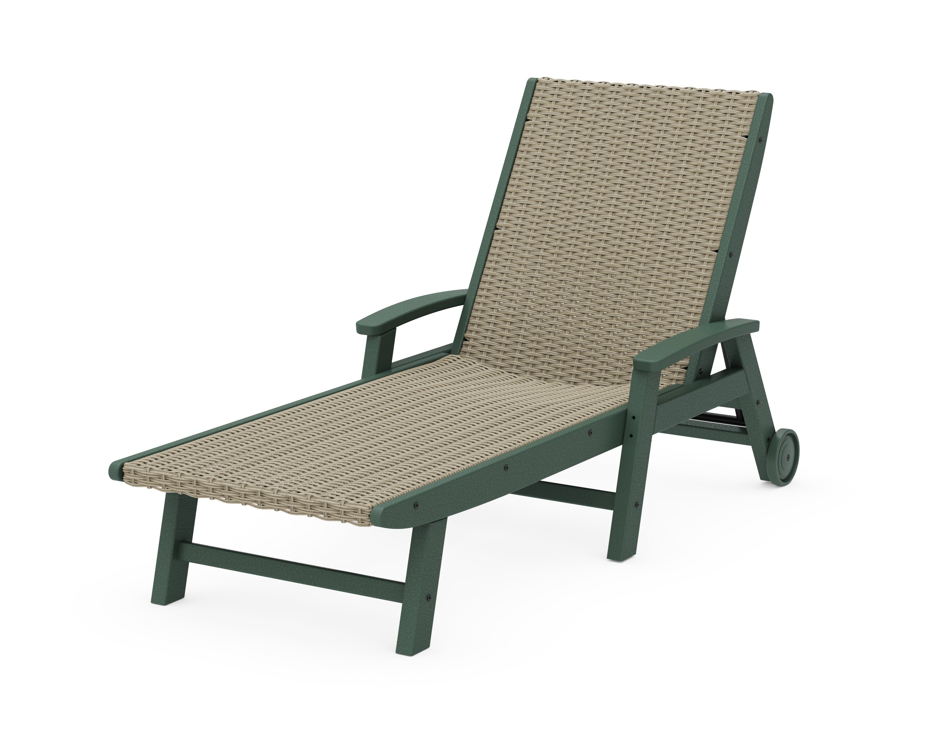 Coastal Woven Chaise with Arms and Wheels in Green / Dune Grass