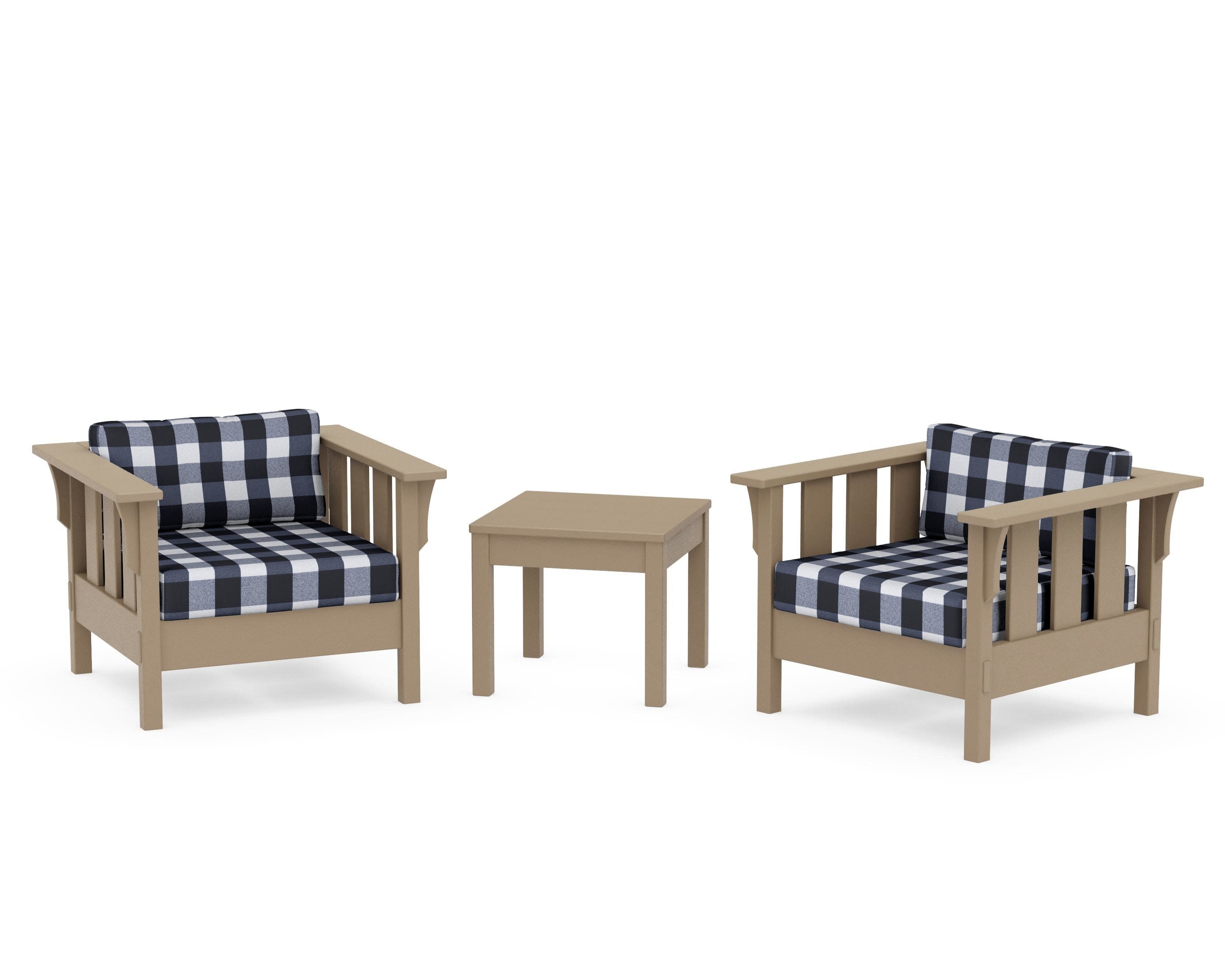 Acadia 3-Piece Deep Seating Set in Vintage Sahara / Buffalo Plaid Marine Indigo