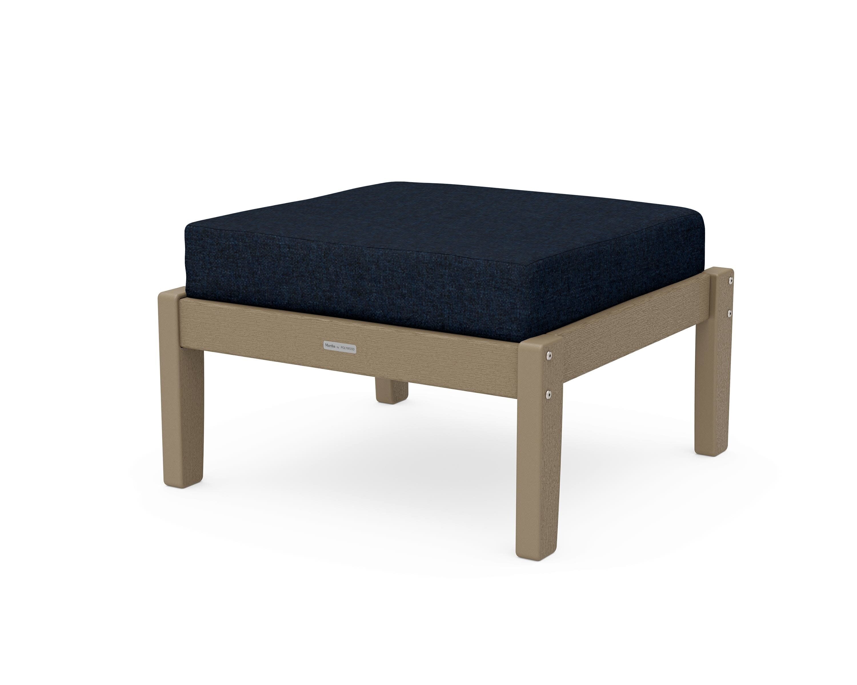 Chinoiserie Deep Seating Ottoman in Vintage Sahara / Marine Indigo