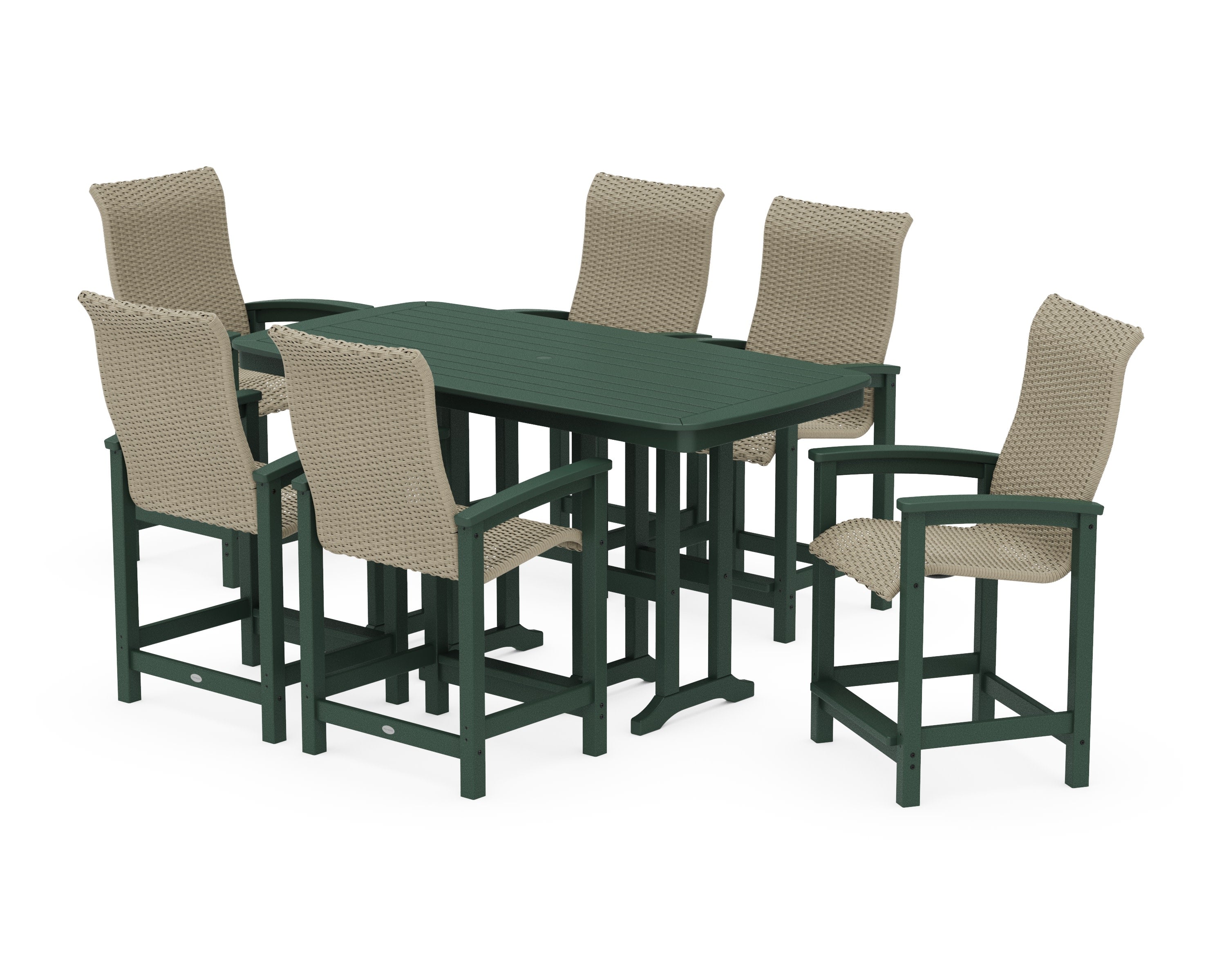 Coastal Woven High-Back Arm Chair 7-Piece Counter Set in Green / Dune Grass