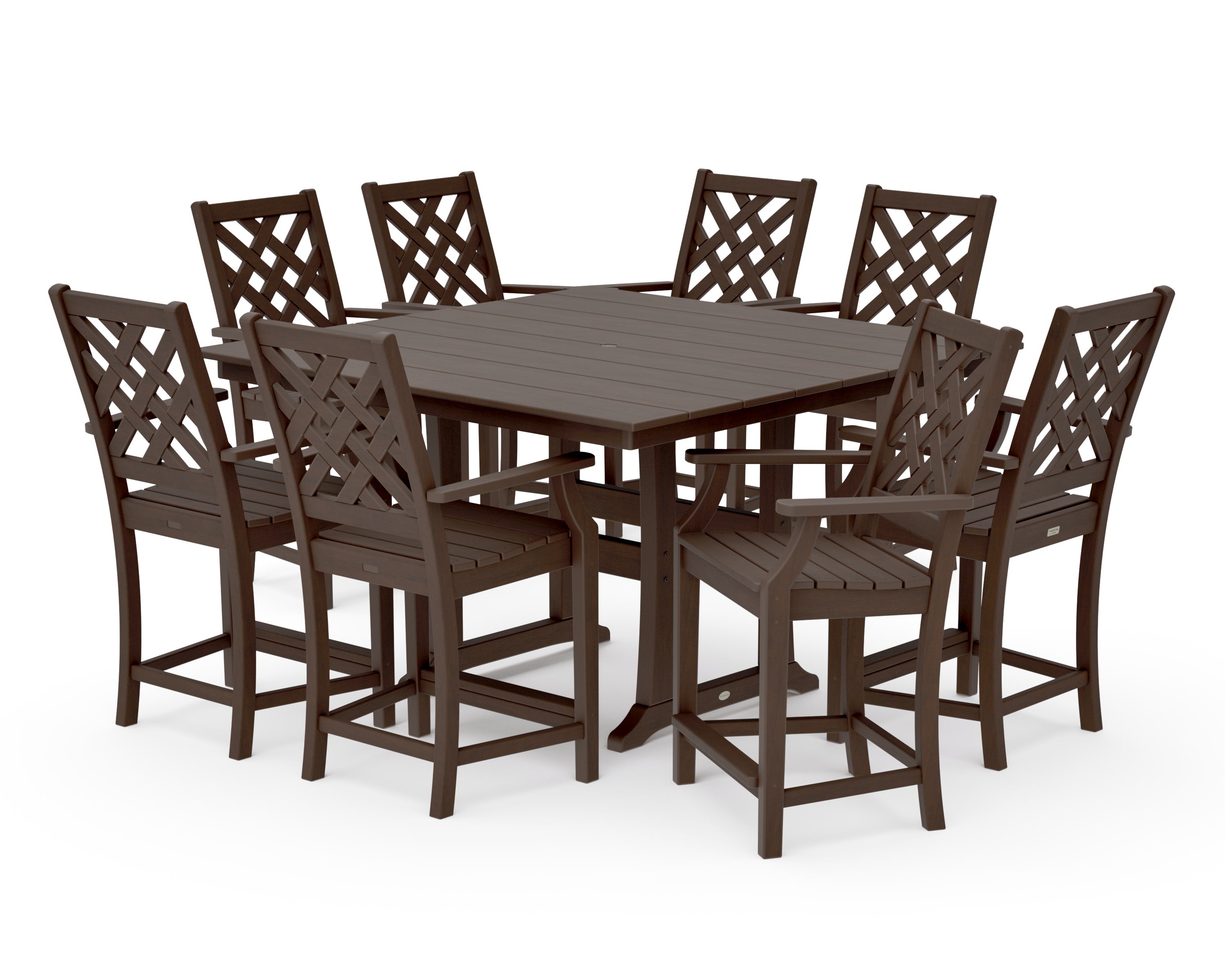 Wovendale 9-Piece Square Farmhouse Counter Set with Trestle Legs in Kona
