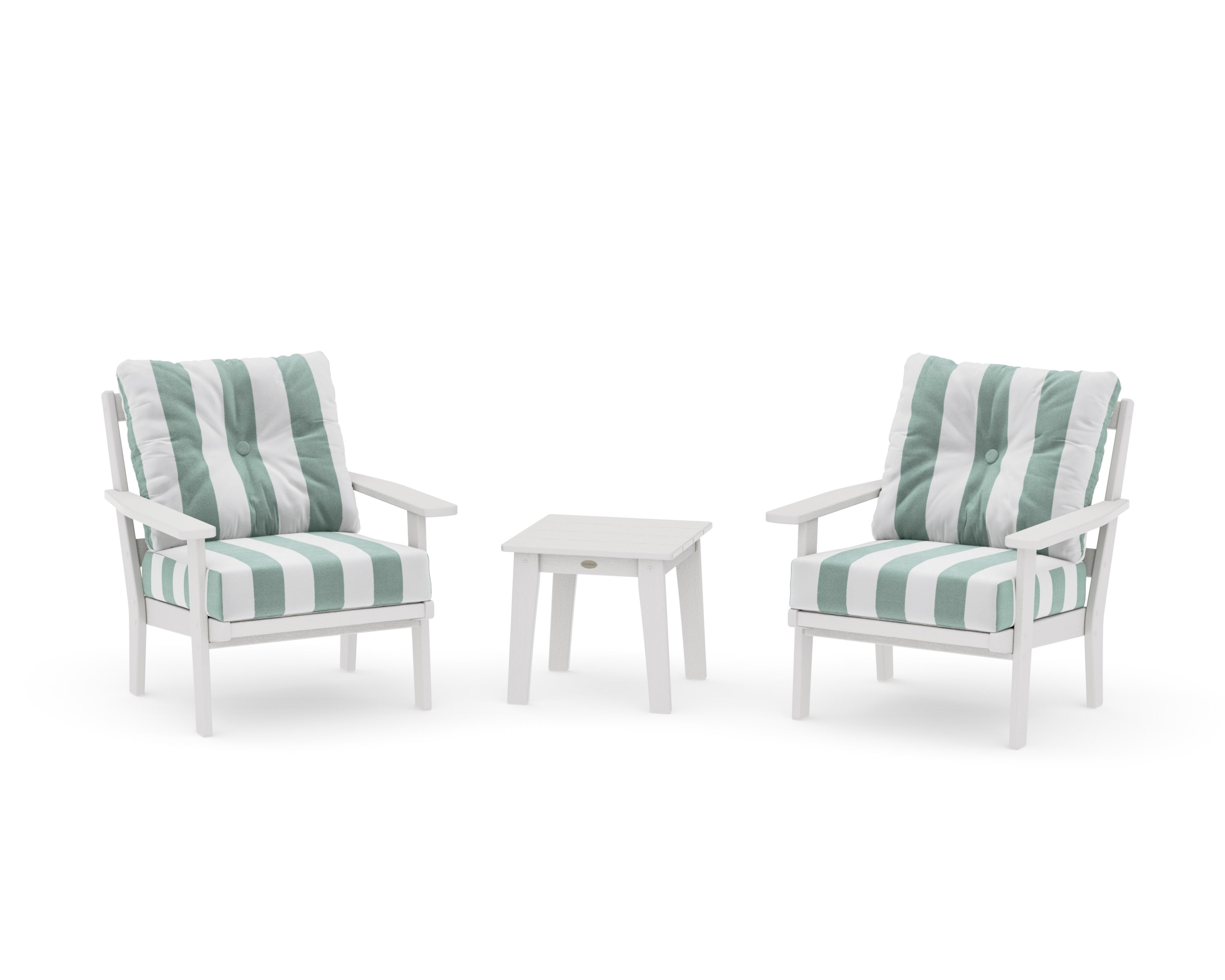 Prairie 3-Piece Deep Seating Set in Vintage White / Cabana Stripe Glacier Spa