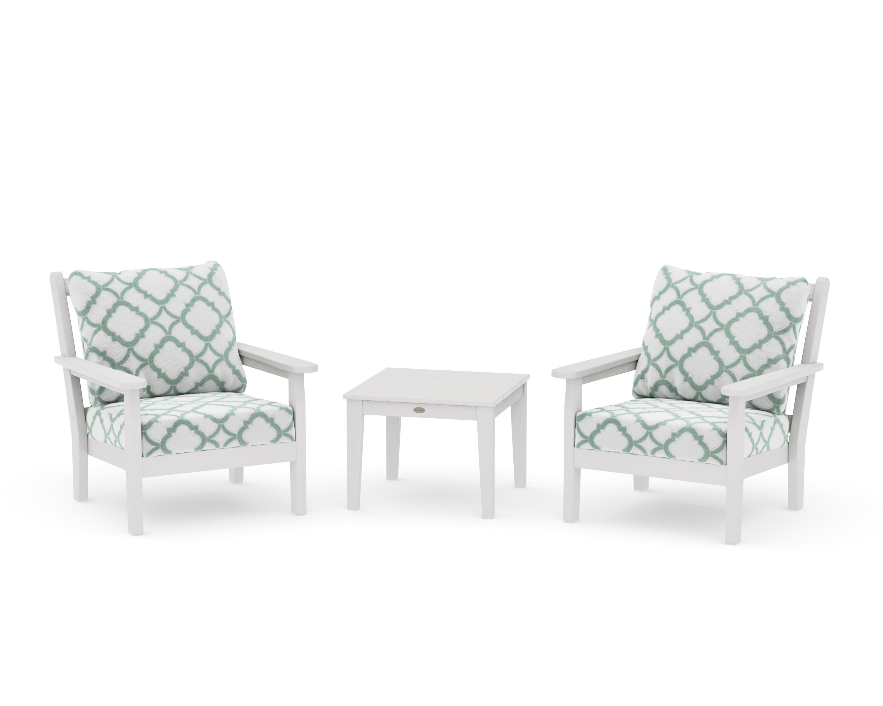 Chippendale 3-Piece Deep Seating Set in Vintage White / Trellis Glacier Spa