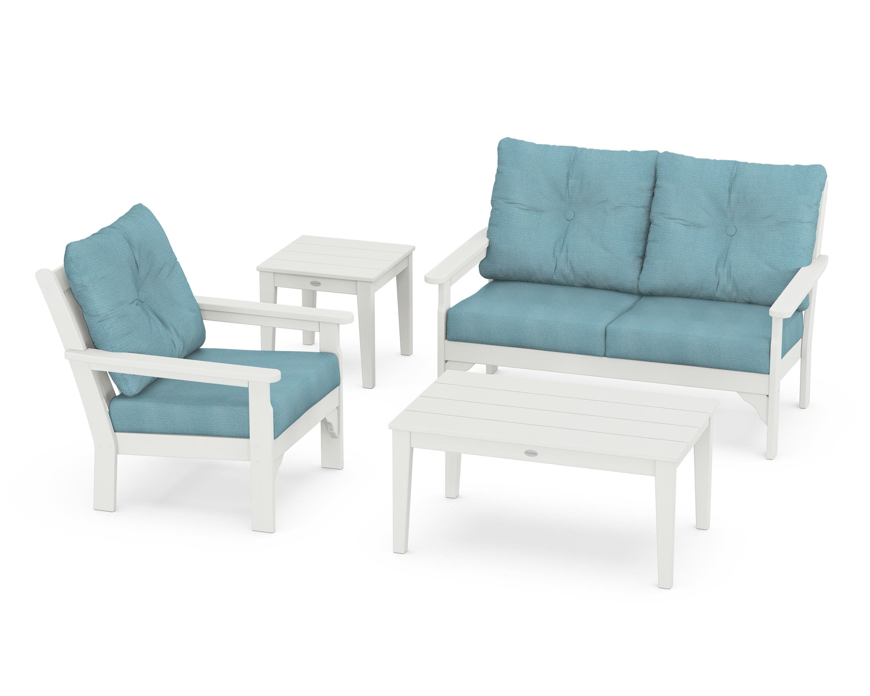 Vineyard 4-Piece Deep Seating Set in Vintage White / Lattice Sky Blue