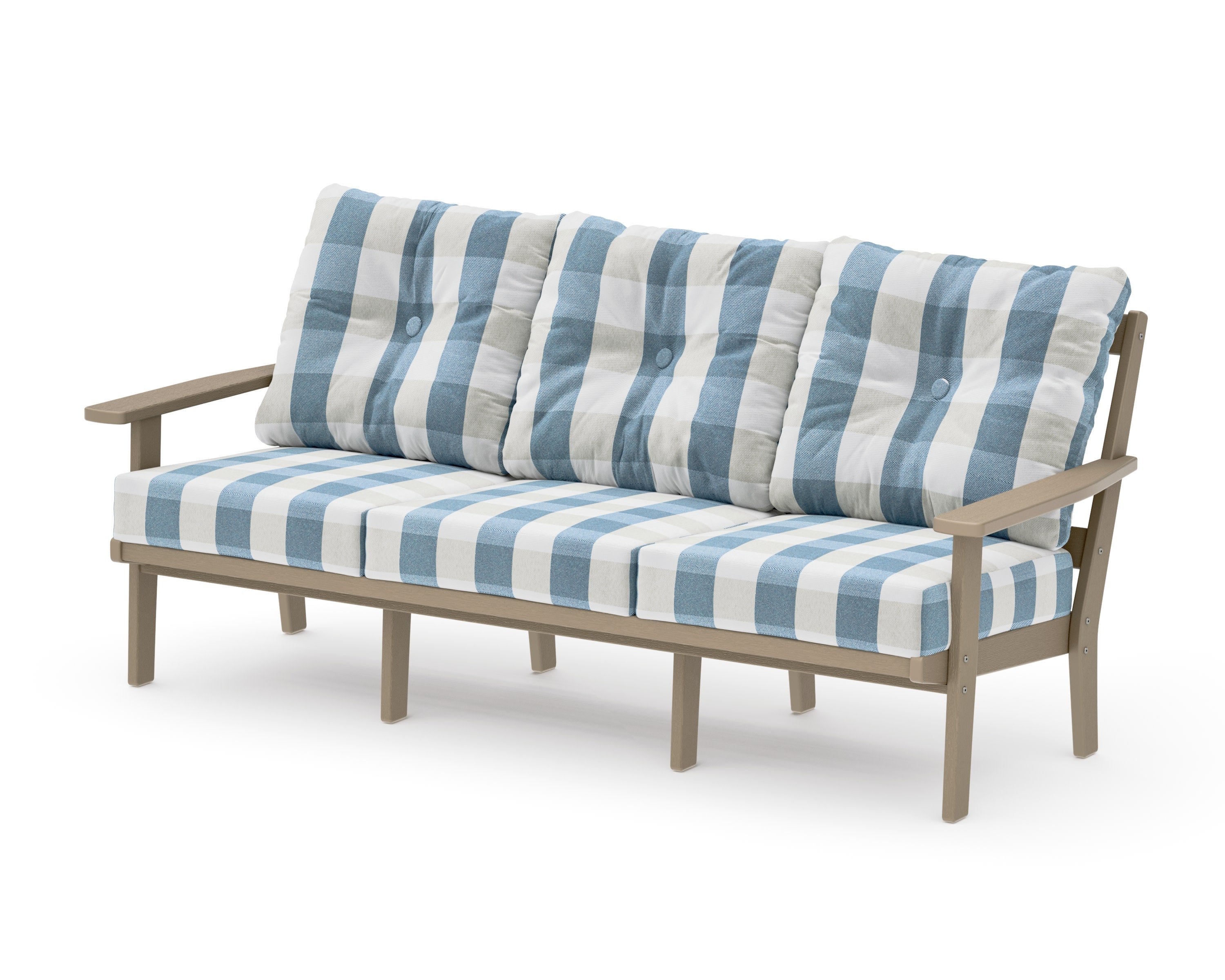 Oxford Deep Seating Sofa in Vintage Sahara / Buffalo Plaid Sky Blue