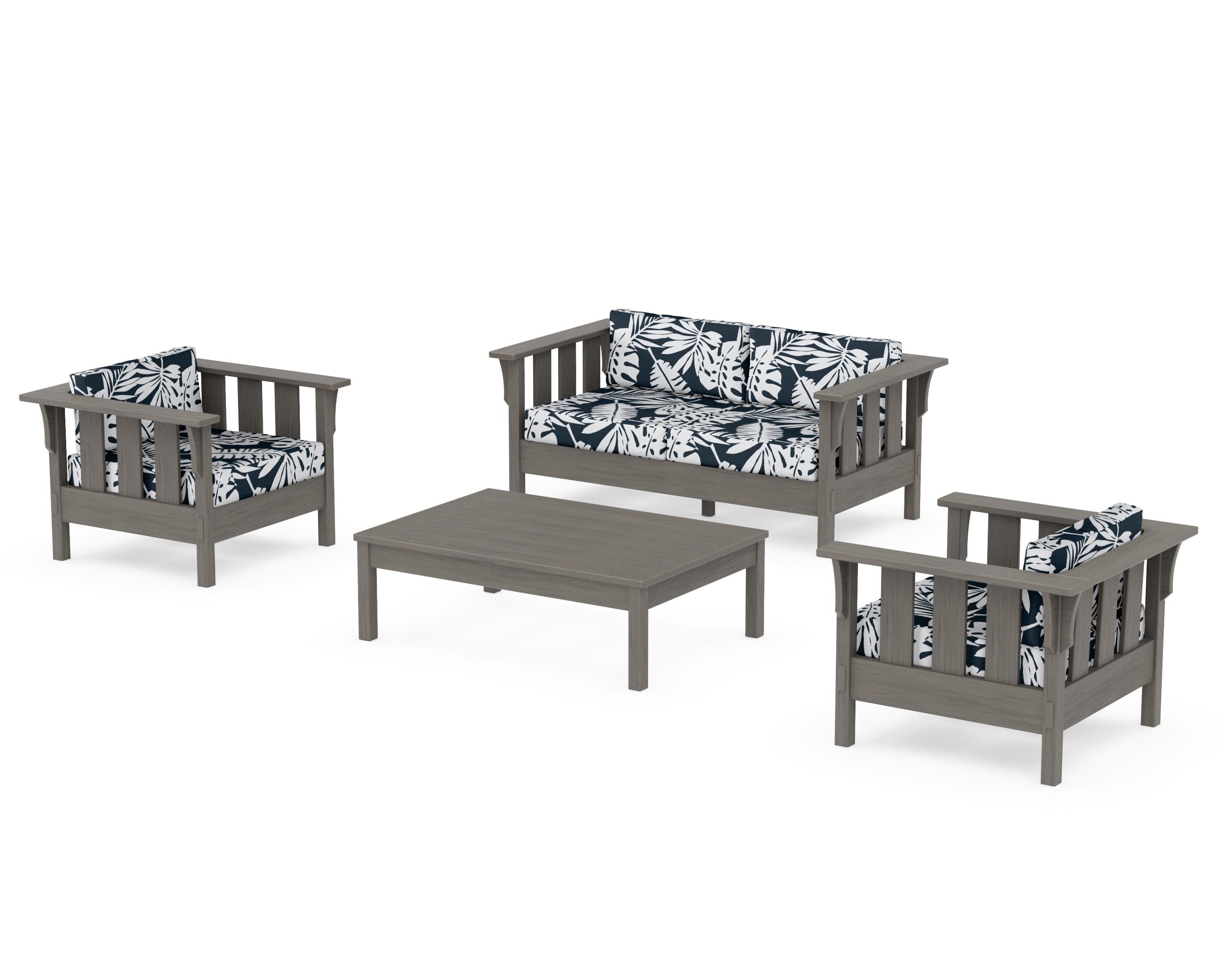Acadia 4-Piece Deep Seating Set with Loveseat in Driftwood / Leaf Marine Indigo