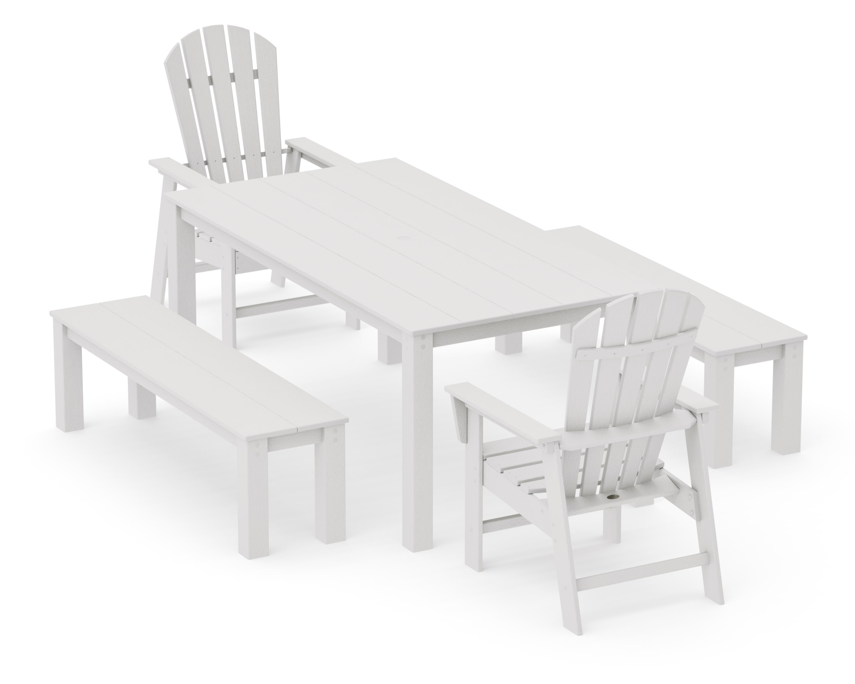 South Beach 5-Piece Parsons Dining Set with Benches in Vintage White