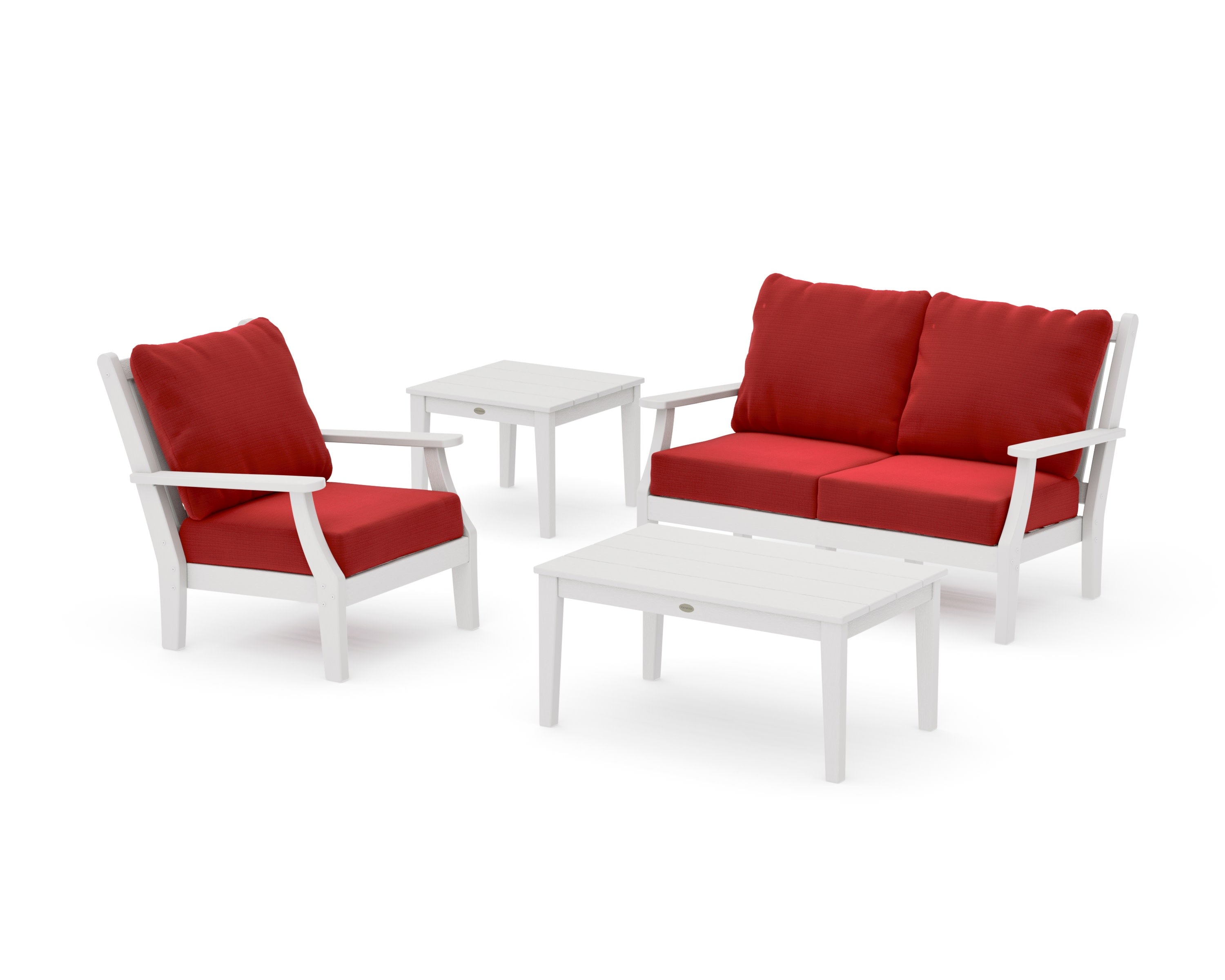Wovendale 4-Piece Deep Seating Set in Vintage White / Crimson Linen