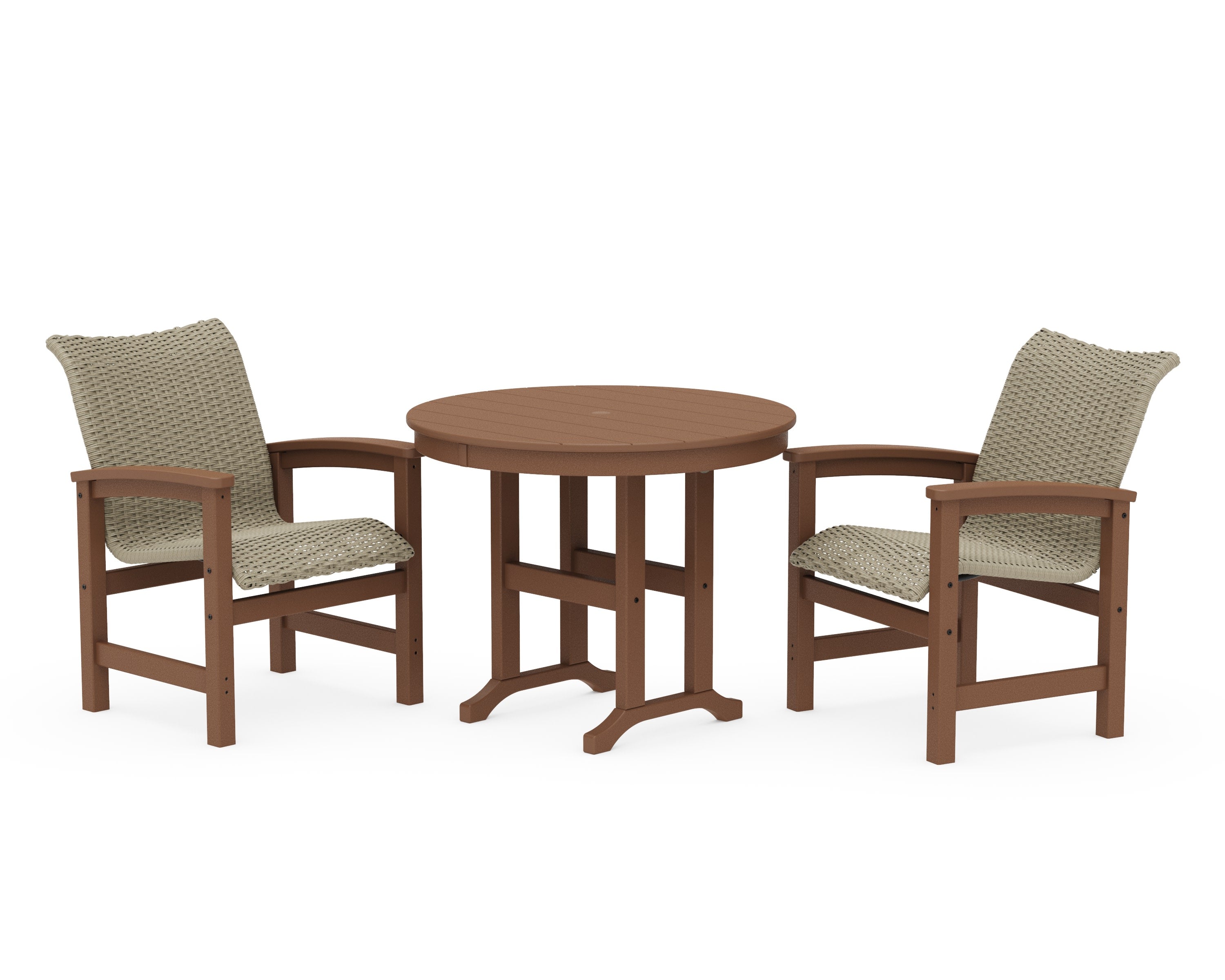Coastal Woven 3-Piece Farmhouse Dining Set in Teak / Dune Grass