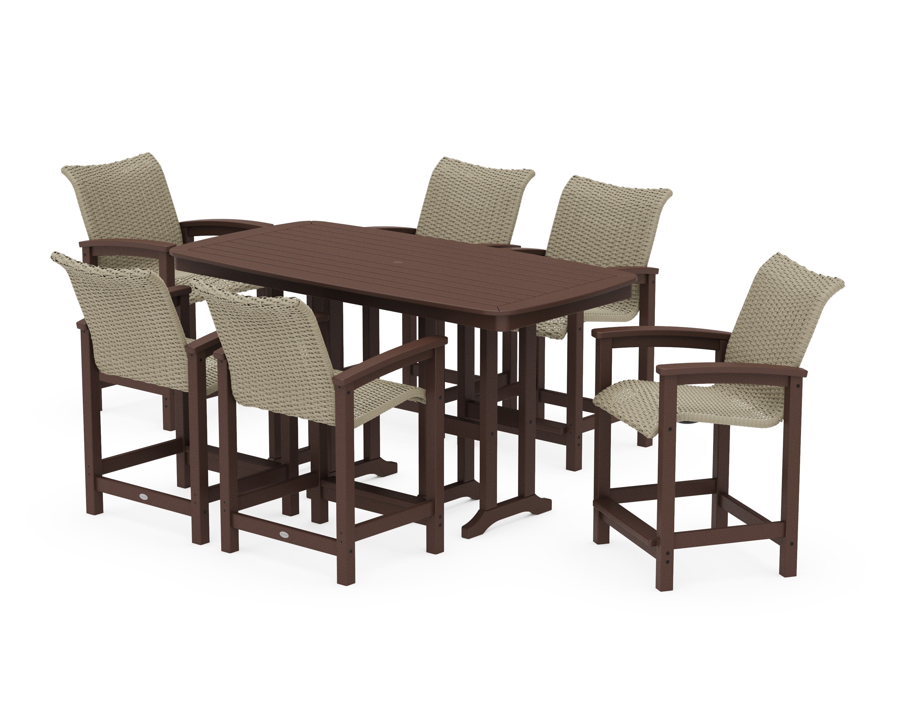 Coastal Woven Arm Chair 7-Piece Counter Set in Mahogany / Dune Grass