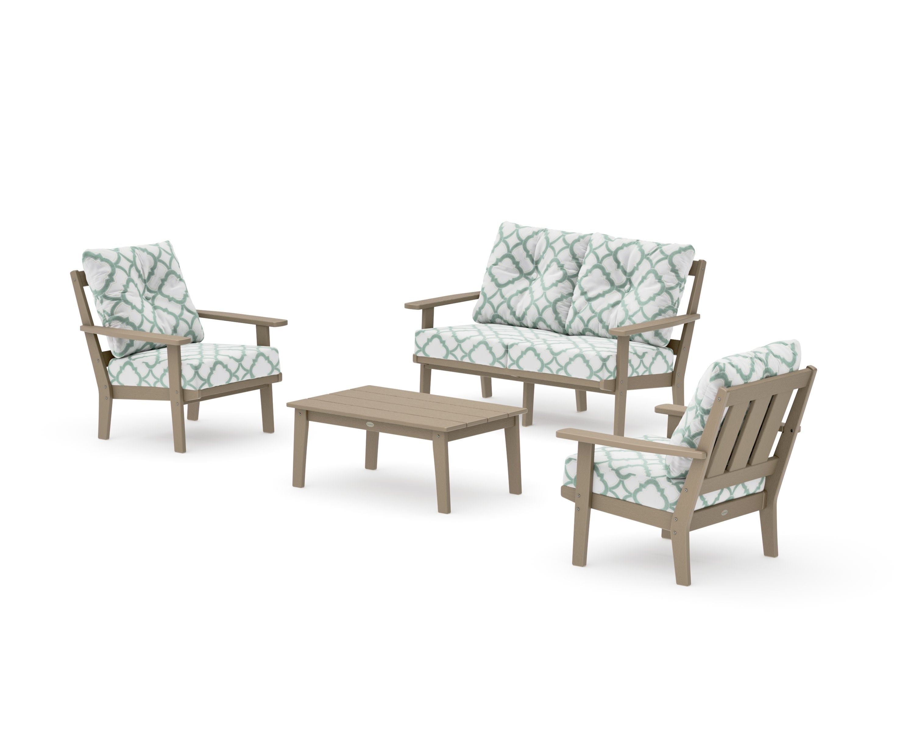Oxford 4-Piece Deep Seating Set with Loveseat in Vintage Sahara / Trellis Glacier Spa
