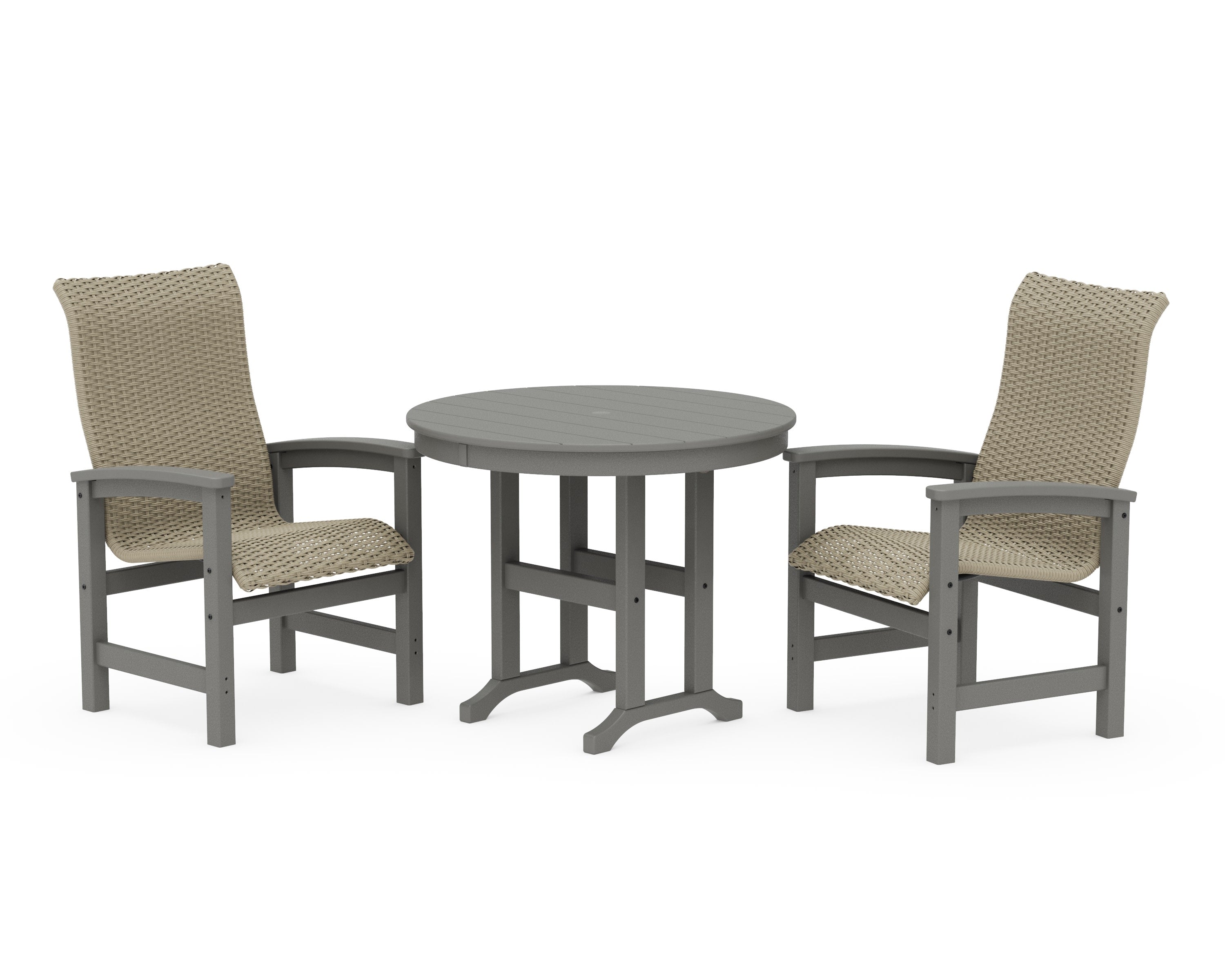 Coastal Woven High-Back 3-Piece Farmhouse Dining Set in Slate Grey / Dune Grass