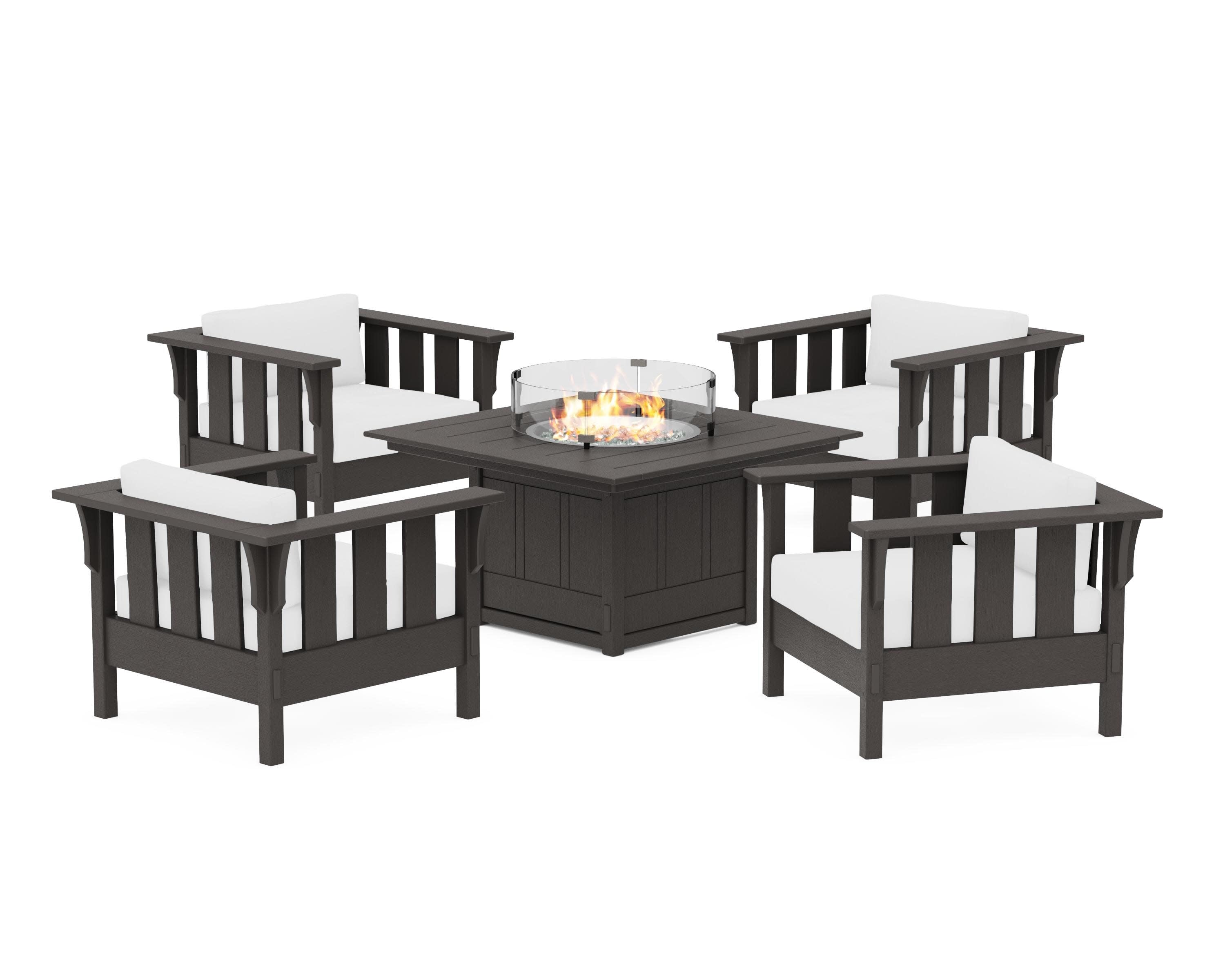 Acadia 5-Piece Deep Seating Set with Fire Pit Table in Vintage Coffee / Natural