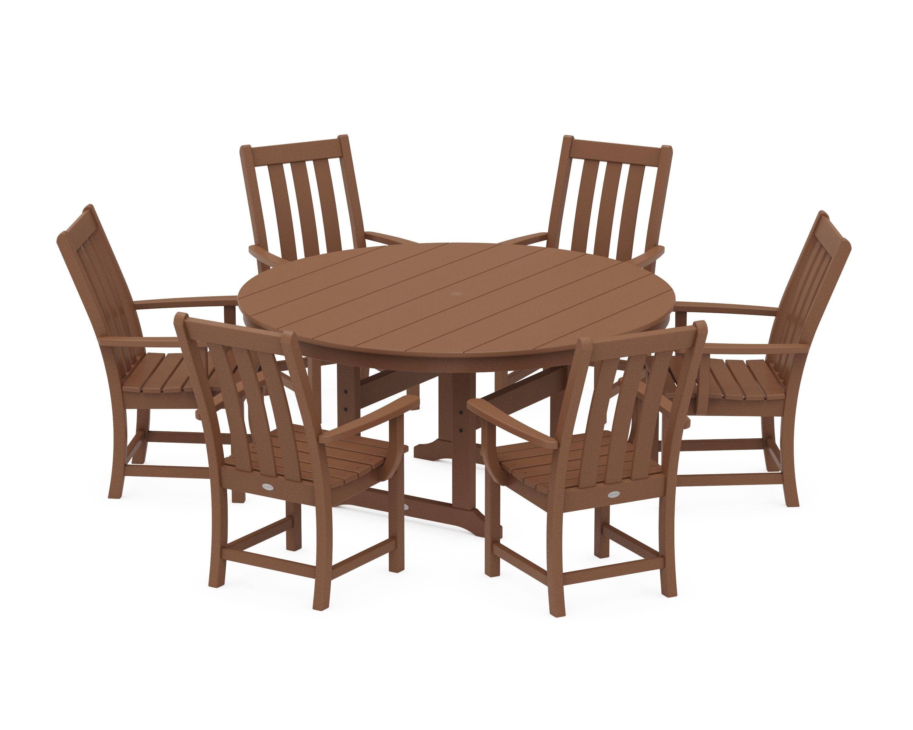 Vineyard 7-Piece Arm Chair Round Farmhouse Dining Set in Teak