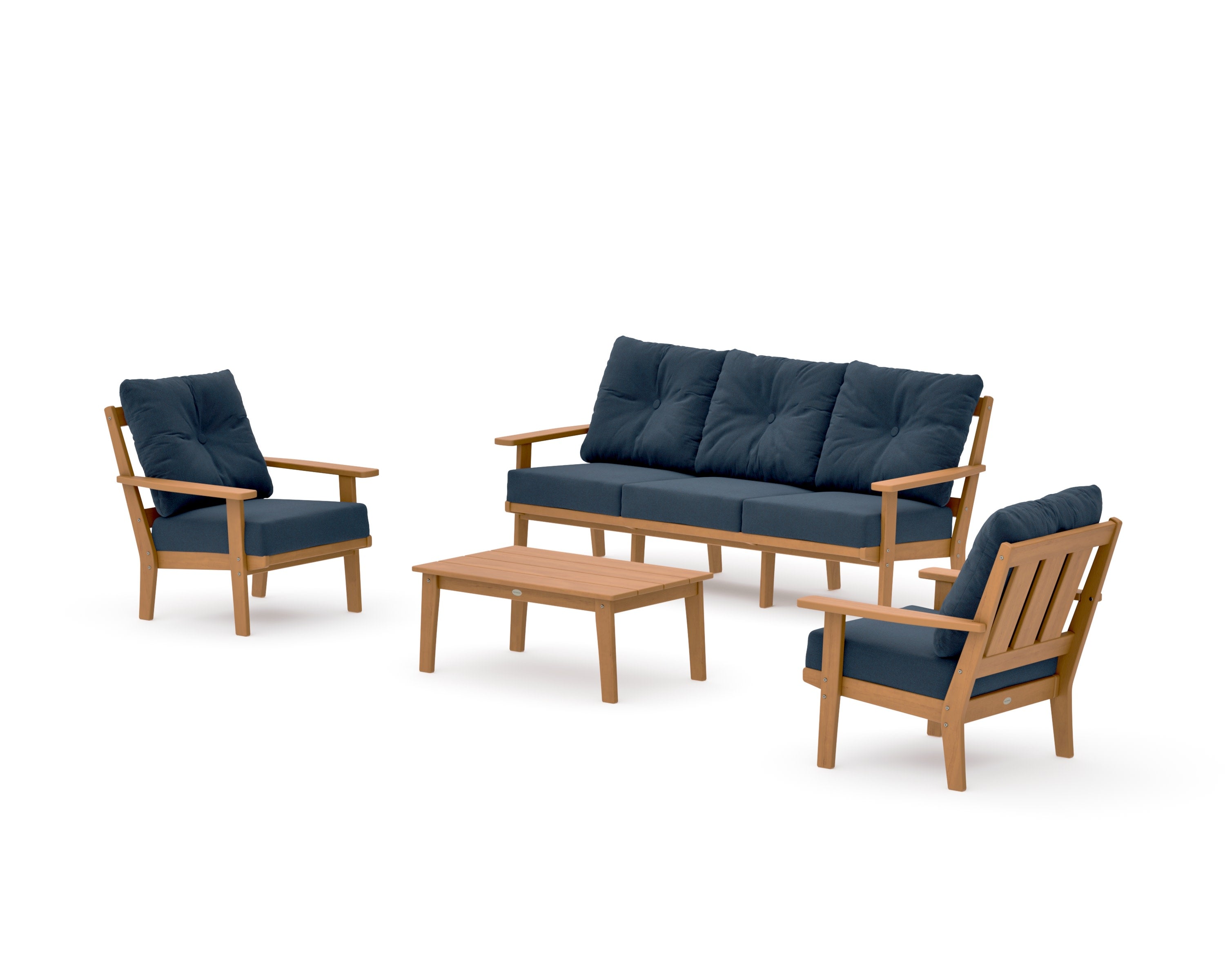 Oxford 4-Piece Deep Seating Set with Sofa in Natural / Marine Indigo