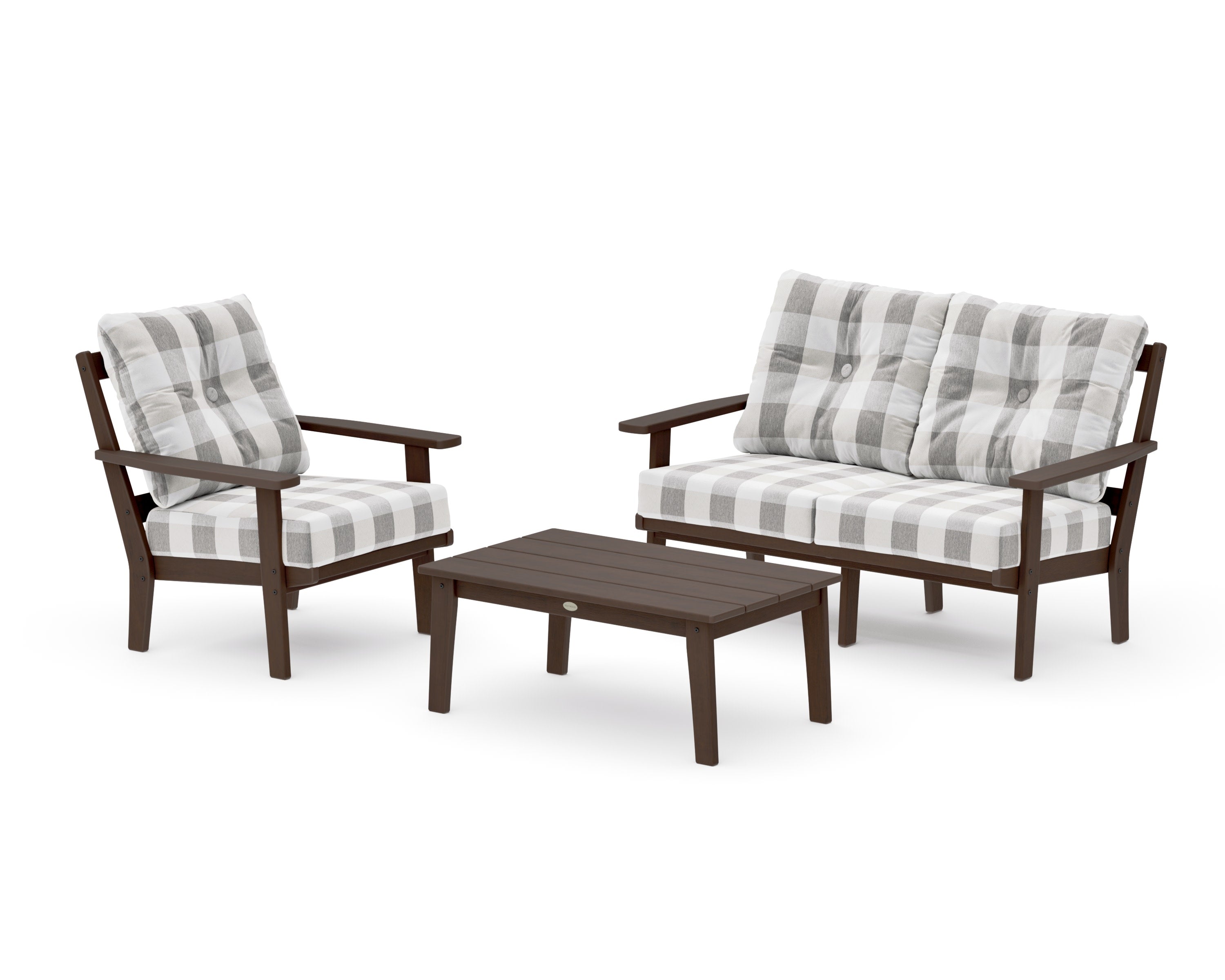 Oxford 3-Piece Deep Seating Set with Loveseat in Kona / Buffalo Plaid Grey Mist