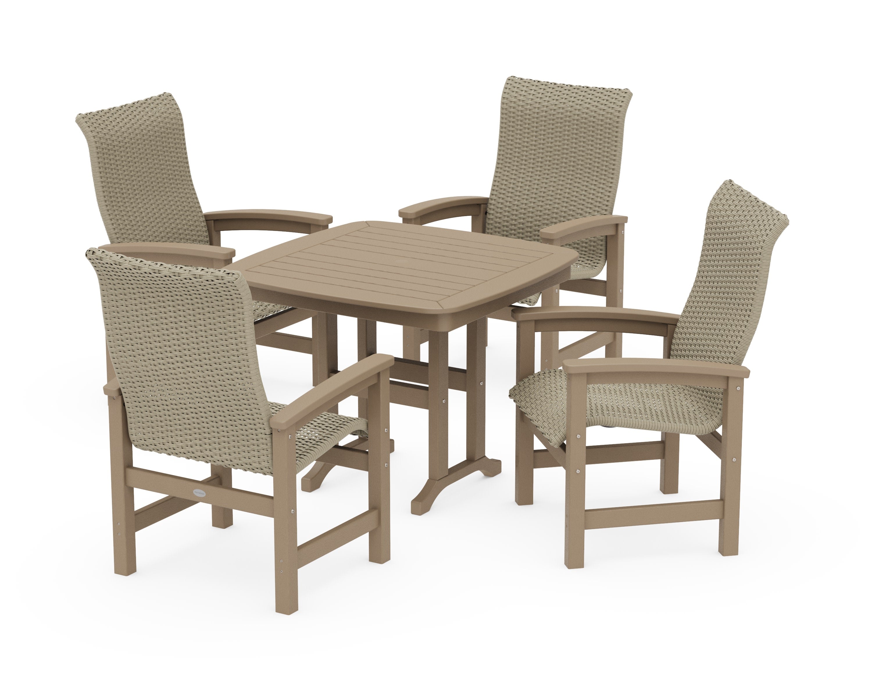 Coastal Woven High-Back 5-Piece Dining Set in Vintage Sahara / Dune Grass