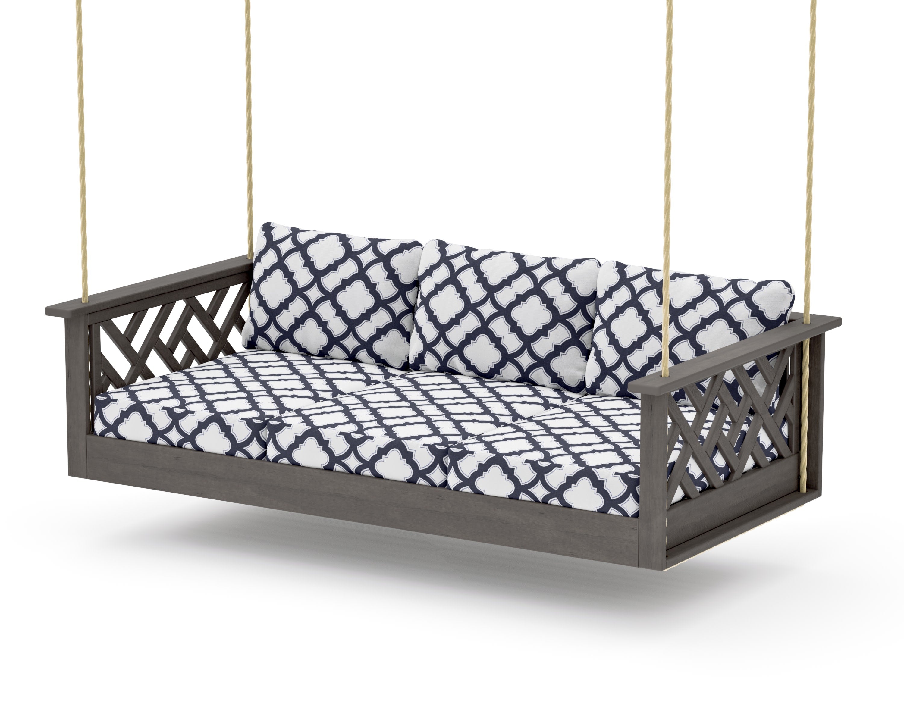 Chippendale Daybed Swing in Driftwood / Trellis Navy