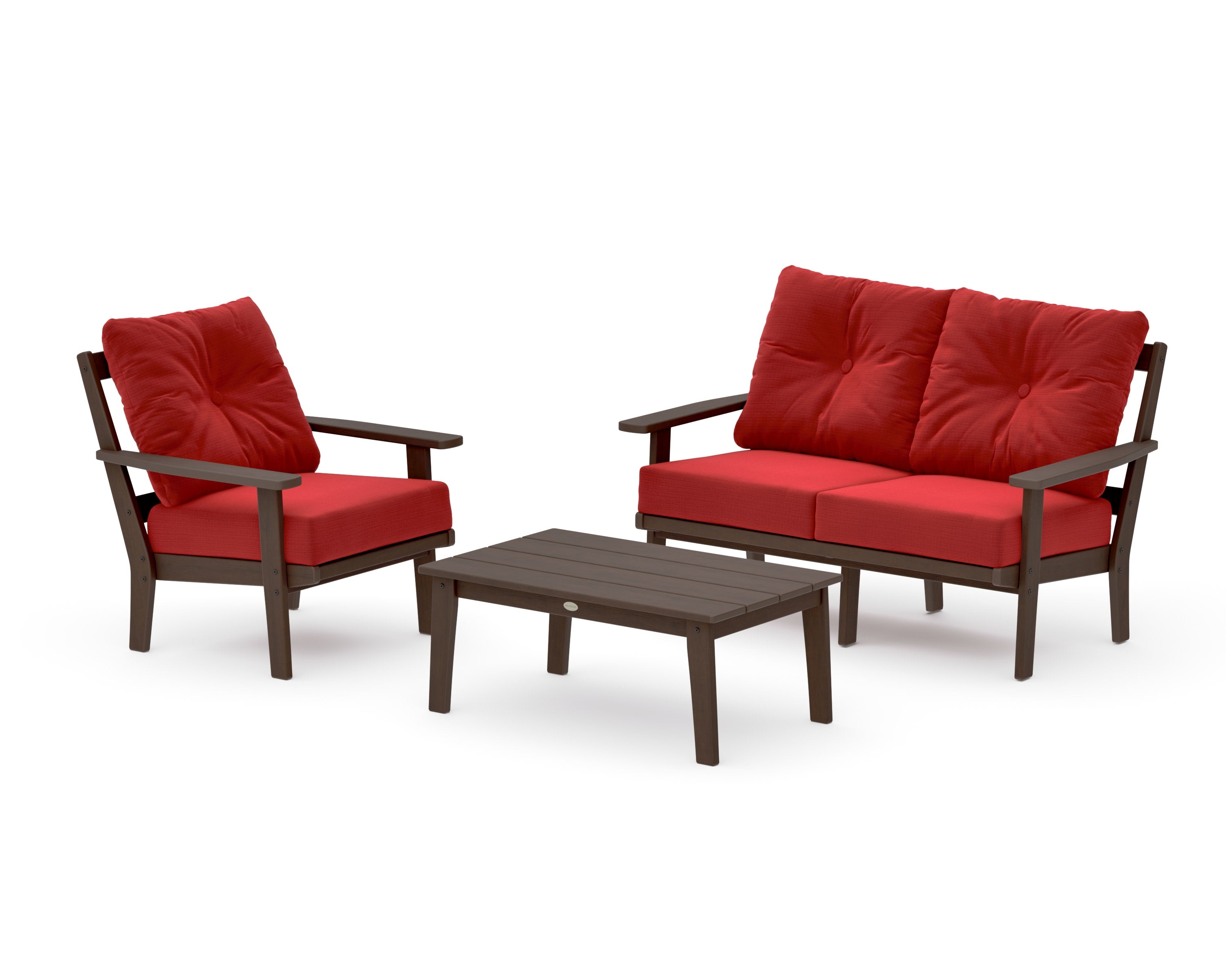 Prairie 3-Piece Deep Seating Set with Loveseat in Kona / Crimson Linen