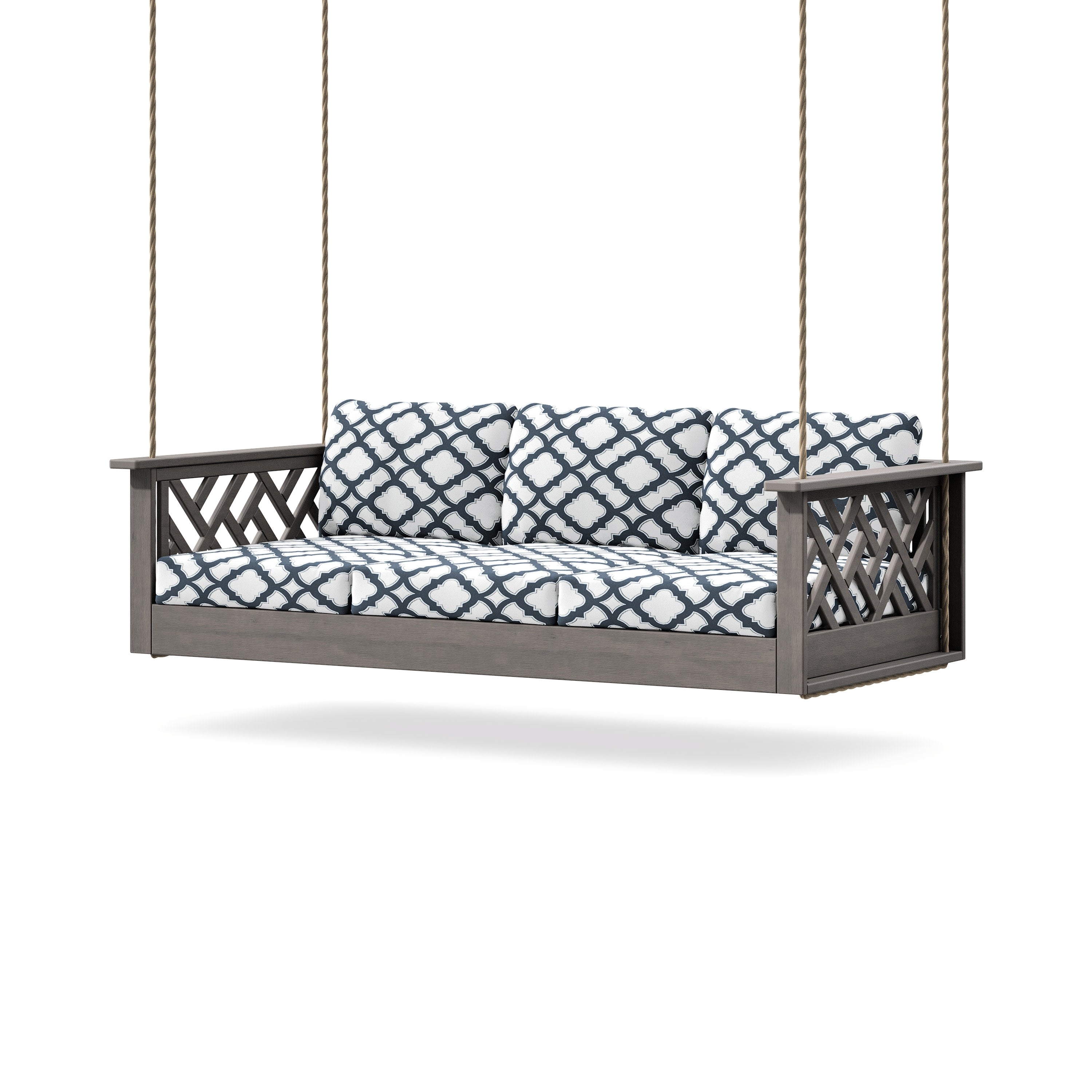 Chippendale Daybed Swing in Driftwood / Trellis Marine Indigo