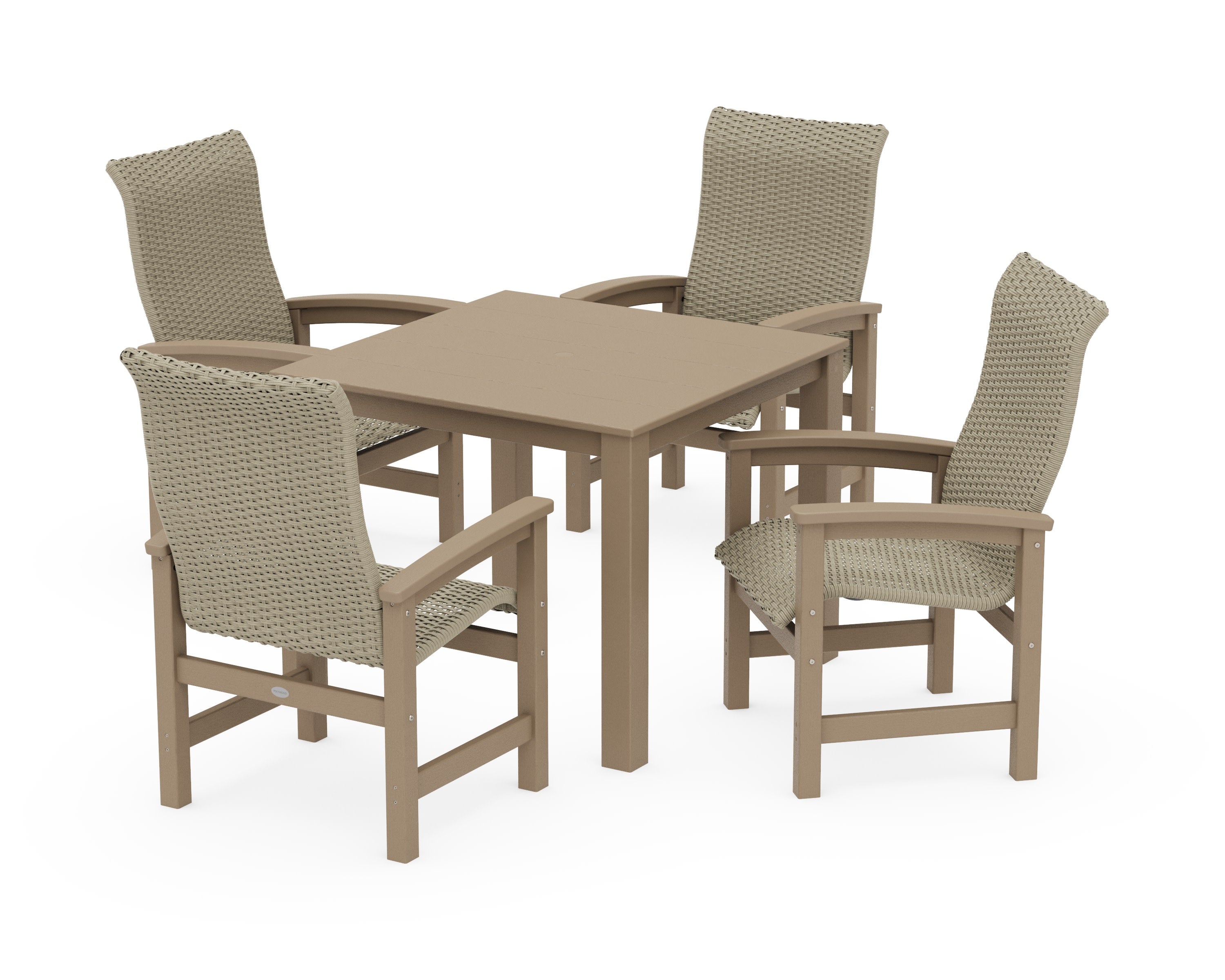 Coastal Woven High-Back 5-Piece Parsons Dining Set in Vintage Sahara / Dune Grass