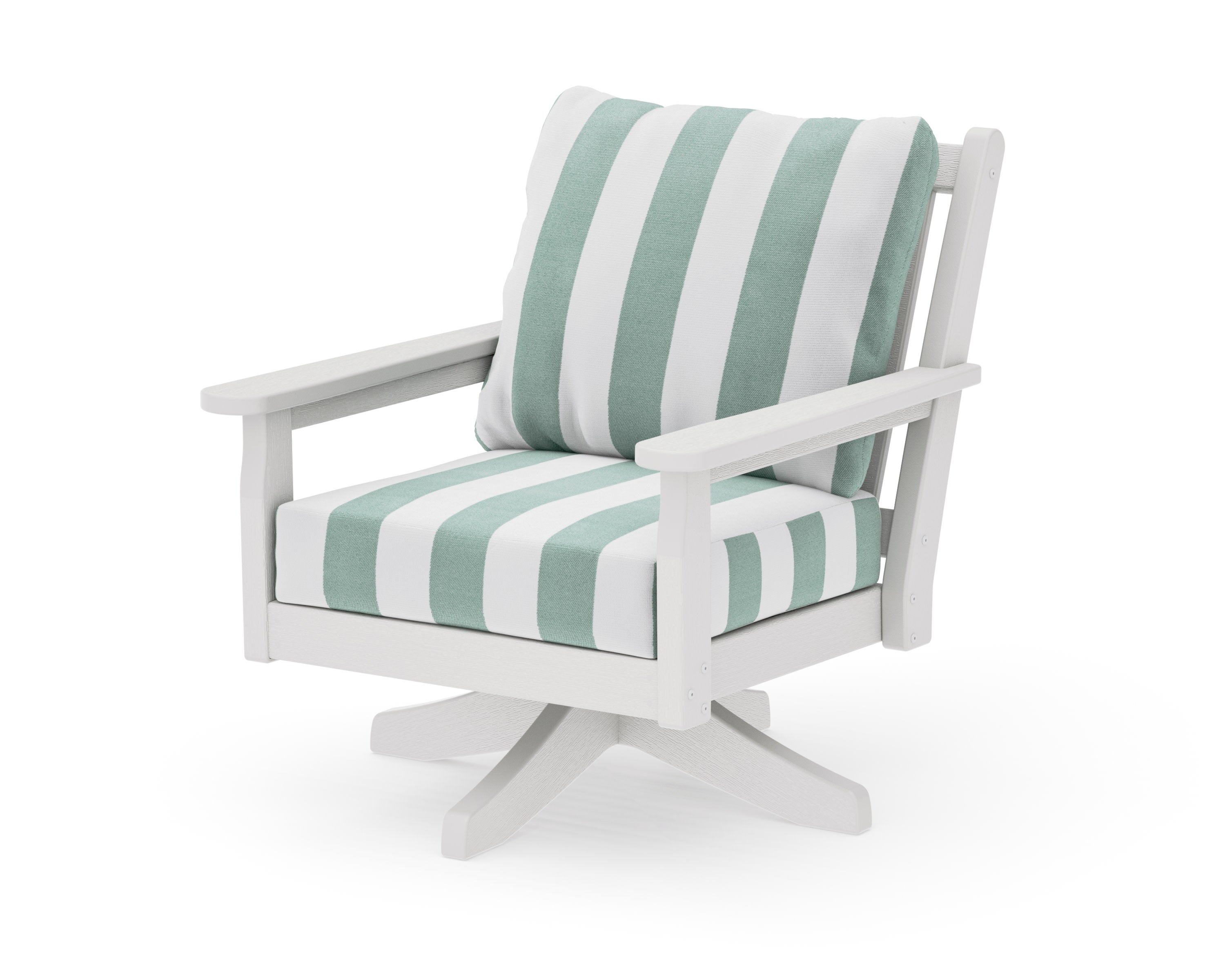 Chippendale Deep Seating Swivel Chair in Vintage White / Cabana Stripe Glacier Spa