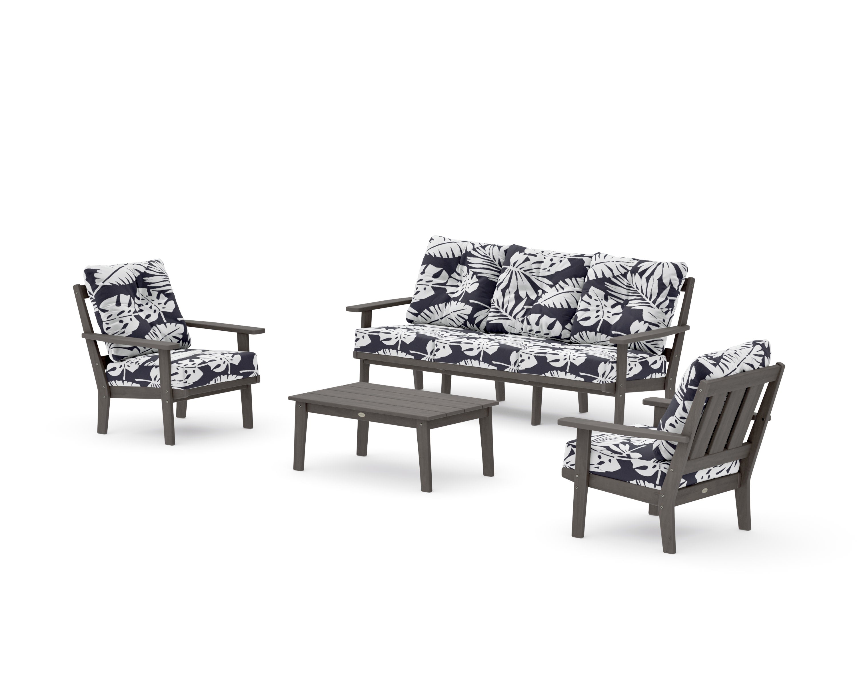 Oxford 4-Piece Deep Seating Set with Sofa in Driftwood / Leaf Navy
