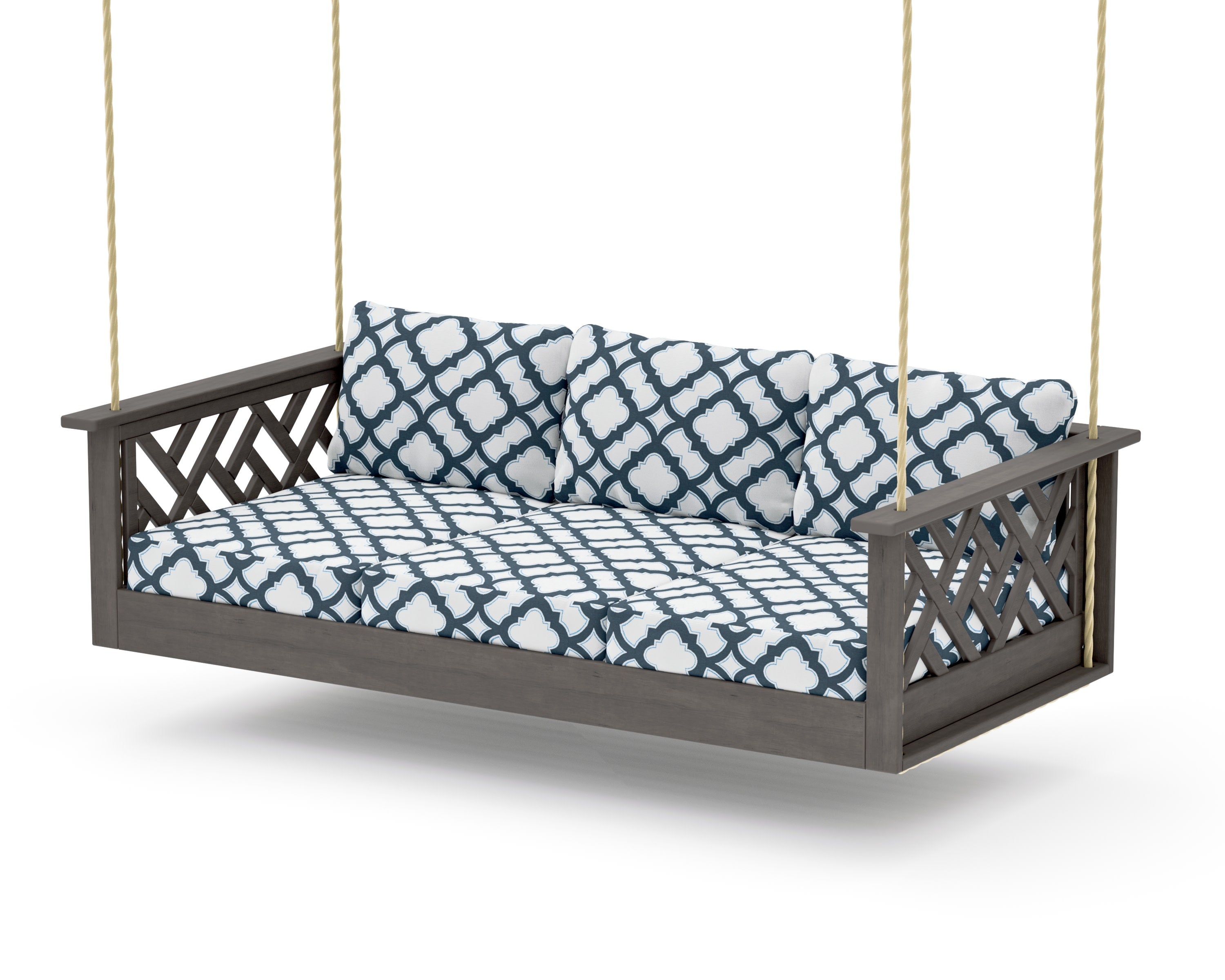 Chippendale Daybed Swing in Driftwood / Trellis Marine Indigo