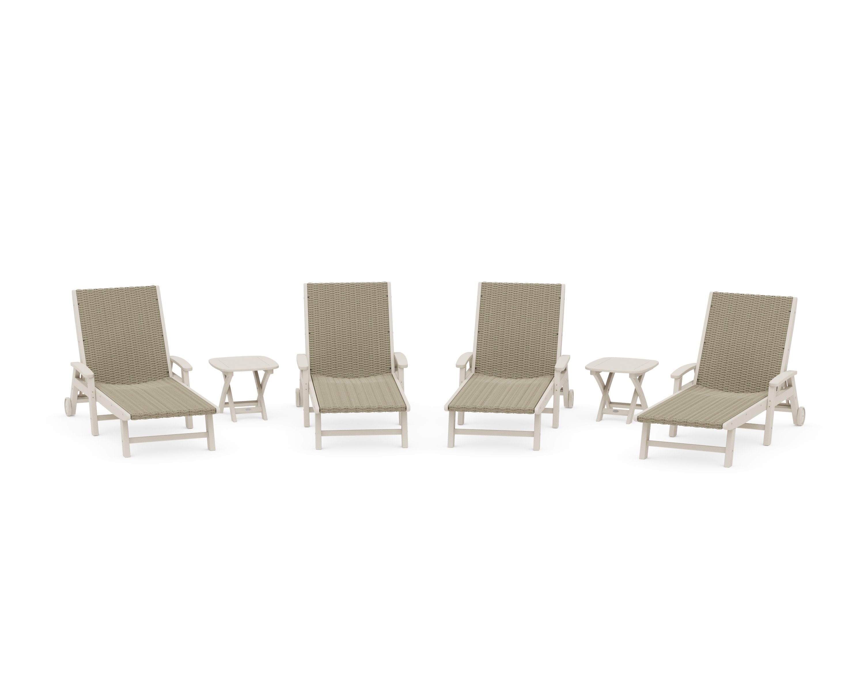6- Piece Coastal Woven Chaise with Arms and Wheels Chaise Lounge Set in Sand / Dune Grass