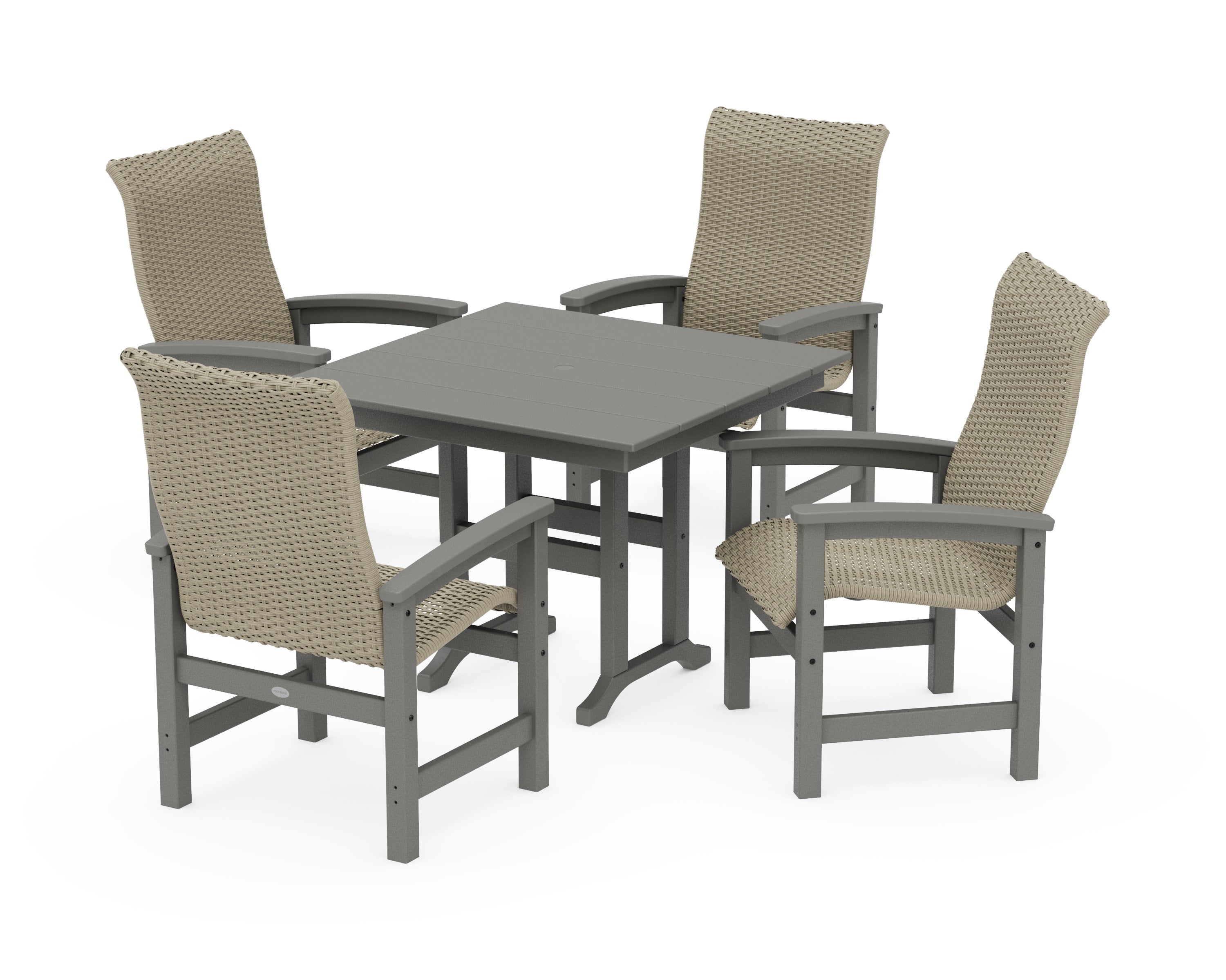 Coastal Woven High-Back 5-Piece Farmhouse Dining Set in Slate Grey / Dune Grass