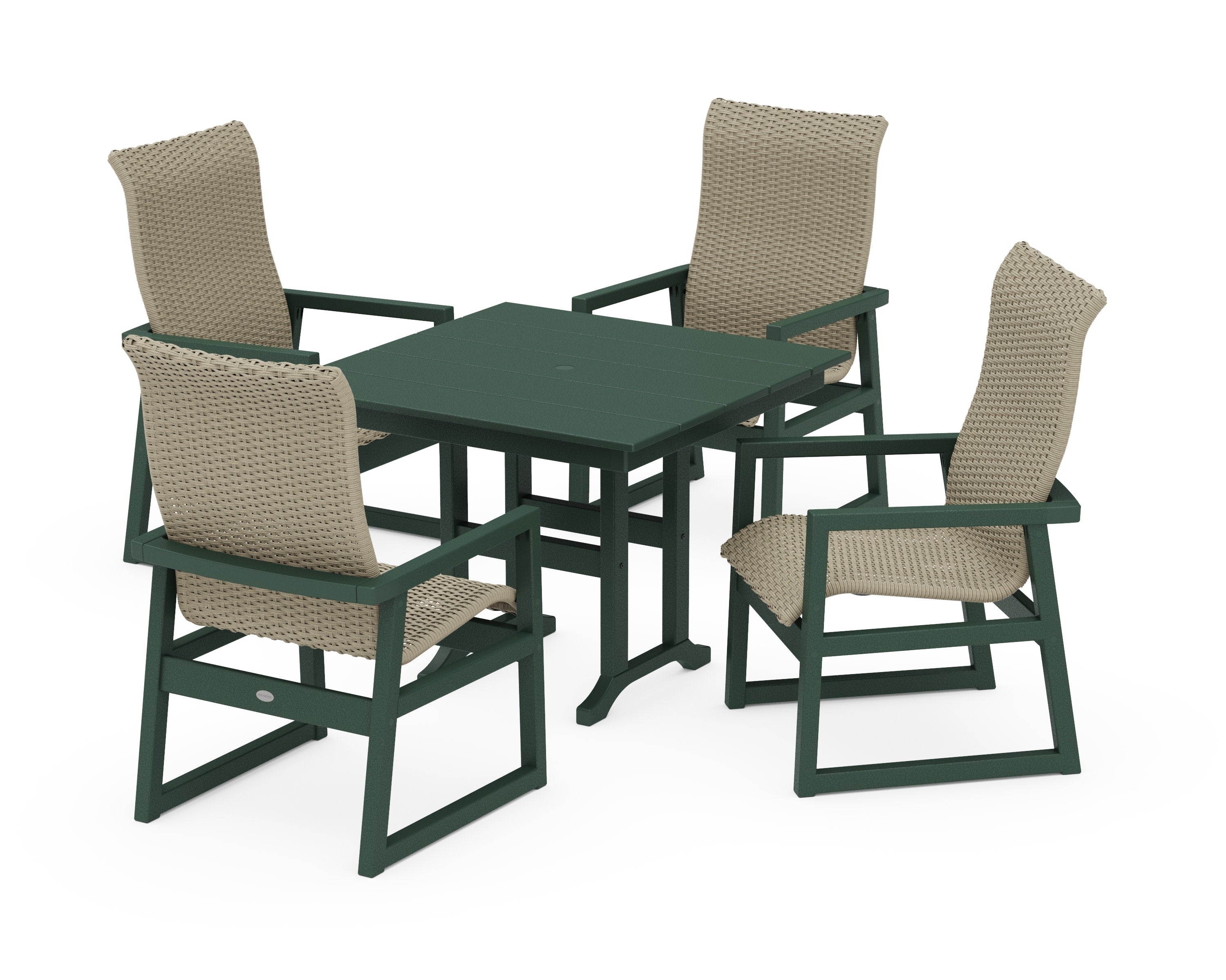 EDGE Woven Highback 5-Piece Farmhouse Dining Set in Green / Dune Grass