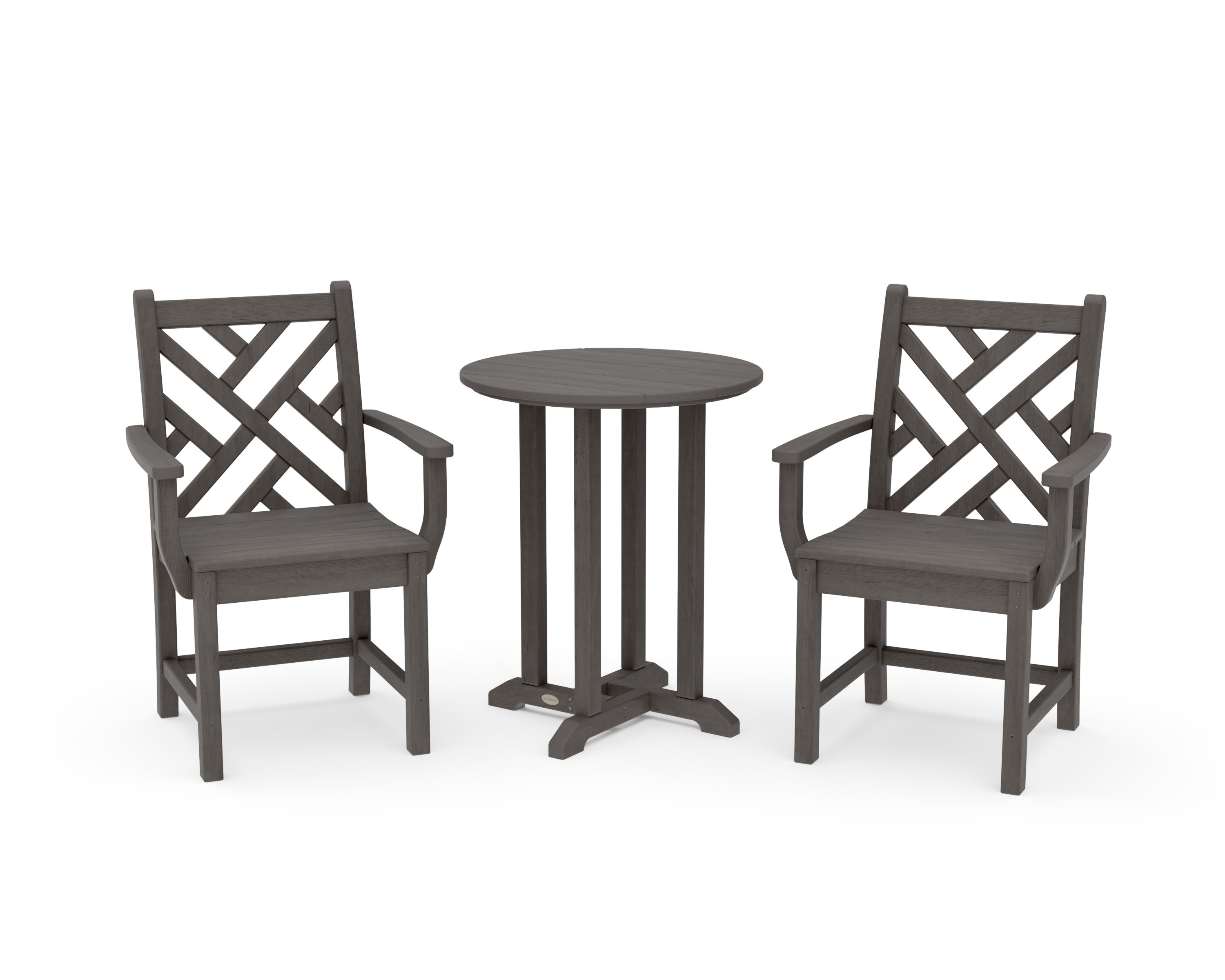 Chippendale 3-Piece Round Bistro Dining Set in Driftwood