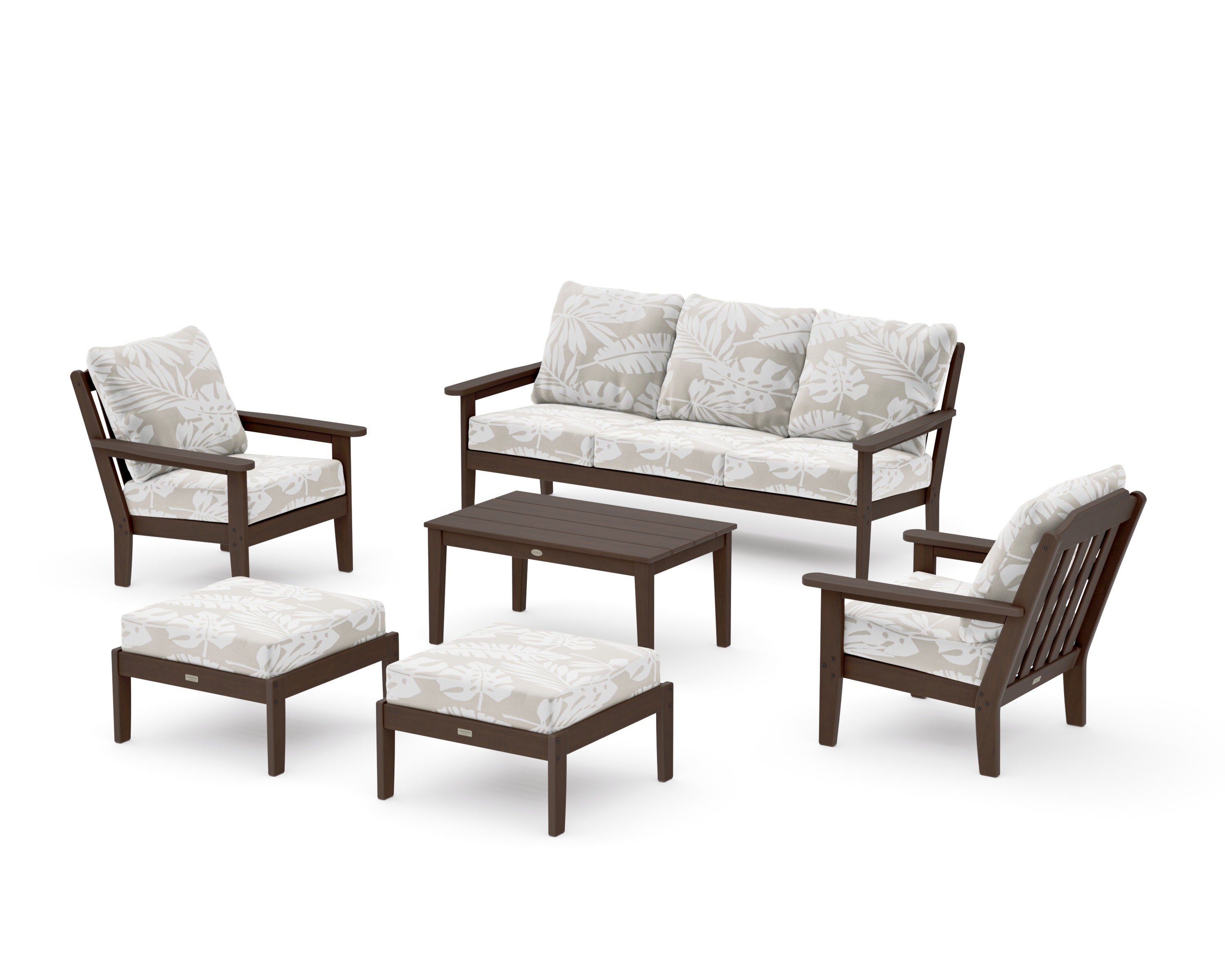 Cottage 6-Piece Lounge Sofa Set in Kona / Leaf Dune Burlap