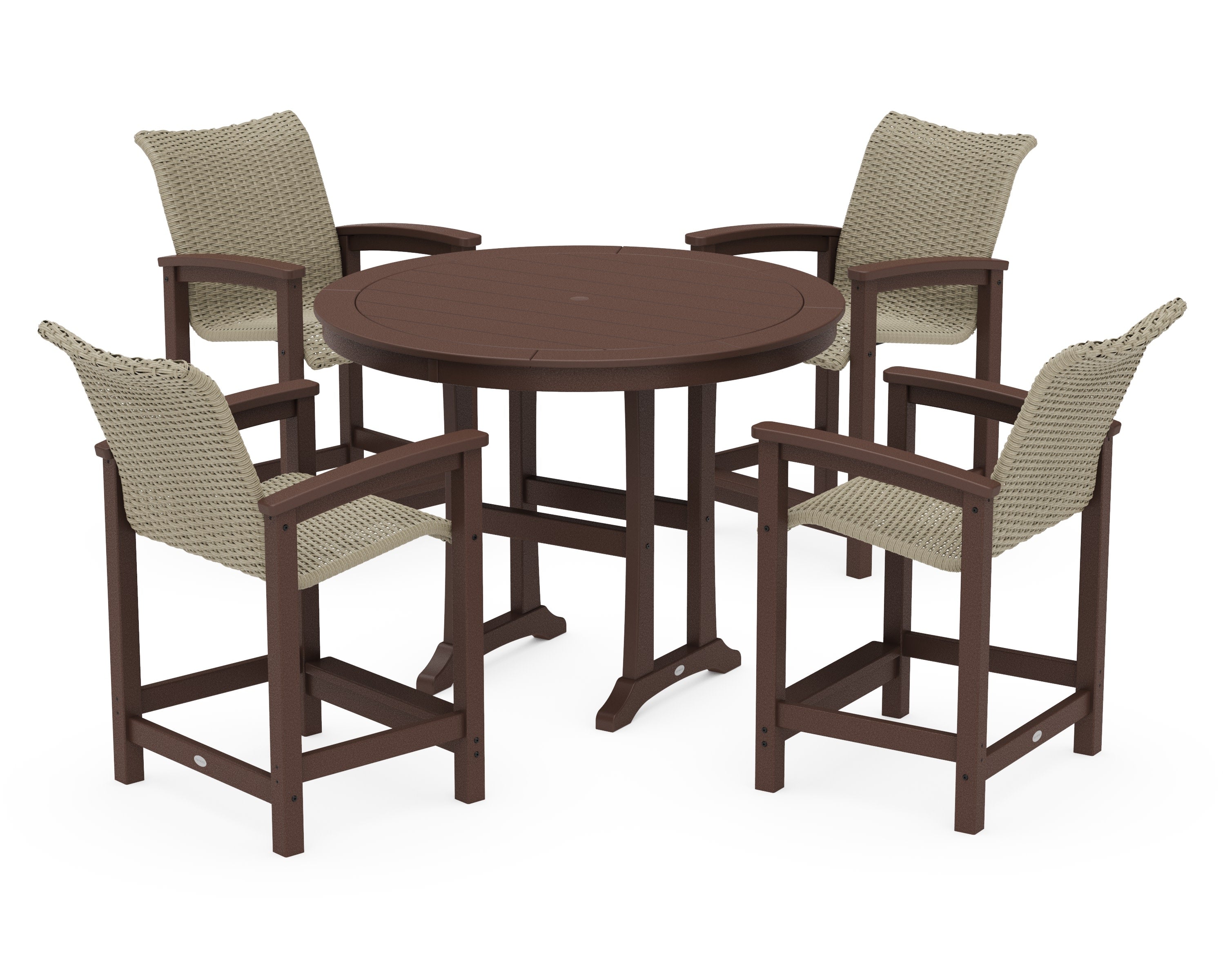 Coastal Woven 5-Piece Round Counter Set in Mahogany / Dune Grass