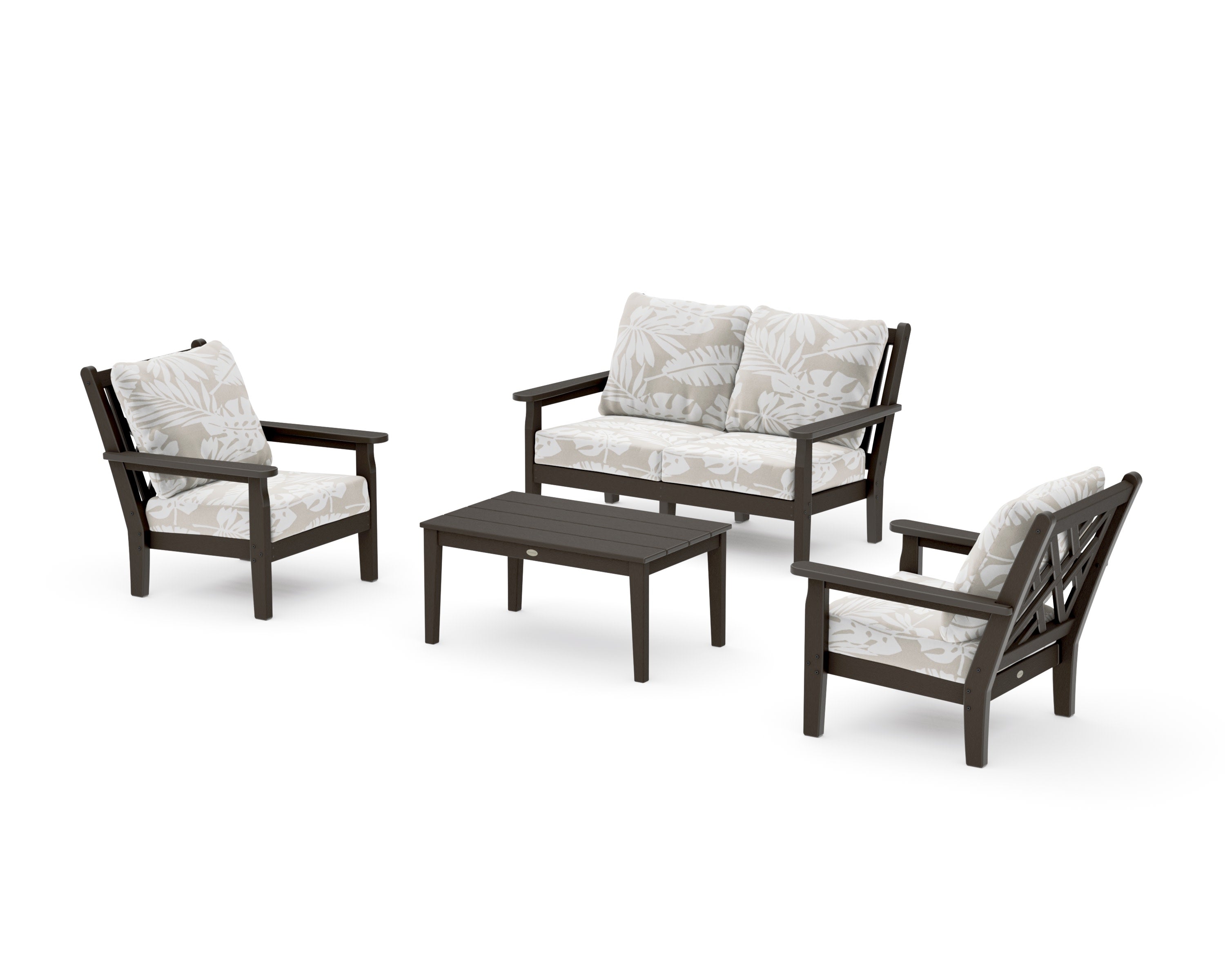 Chippendale 4-Piece Deep Seating Set with Loveseat in Vintage Coffee / Leaf Dune Burlap